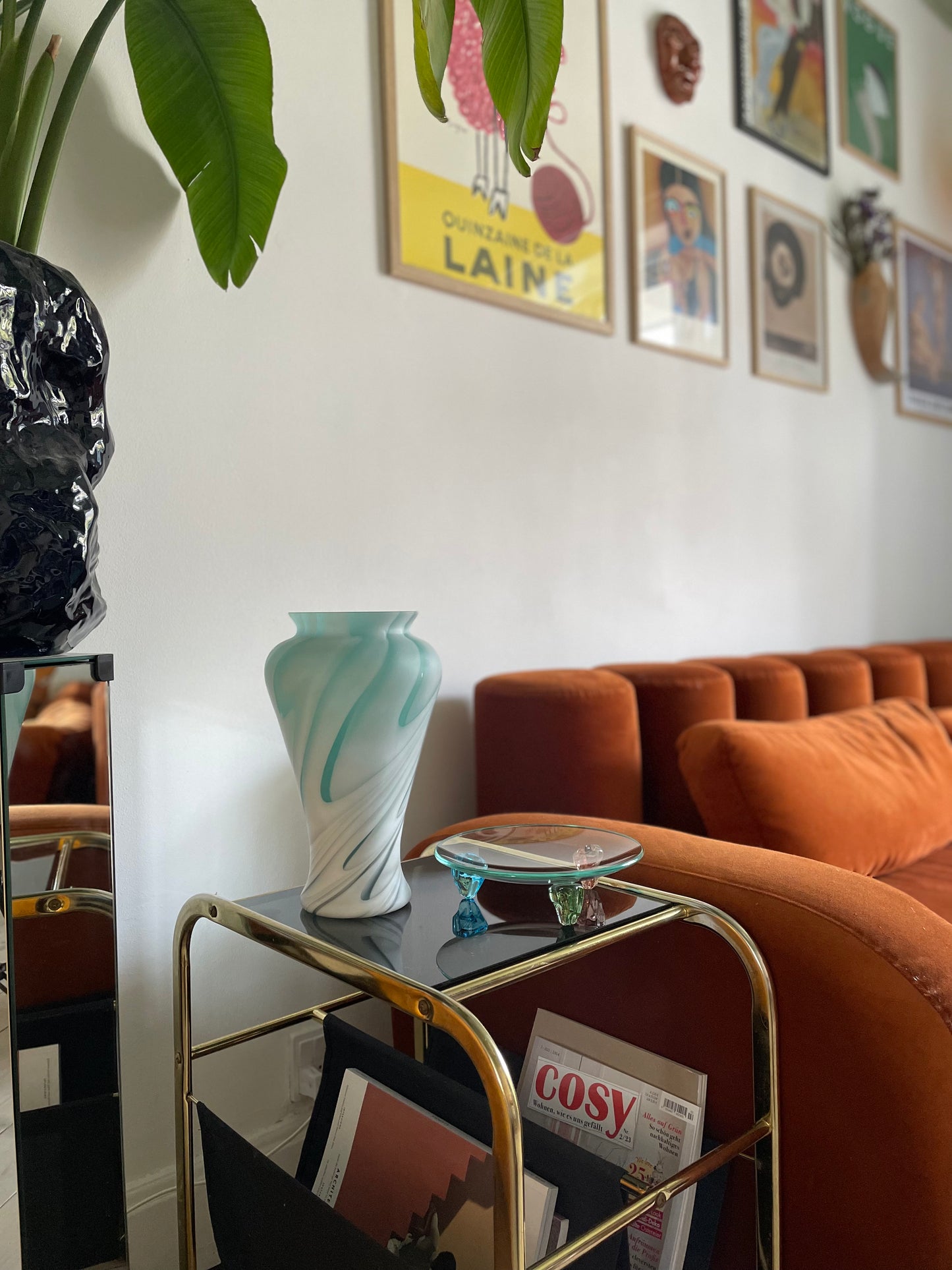 Italiensk grøn og hvid vase med swirl effekt