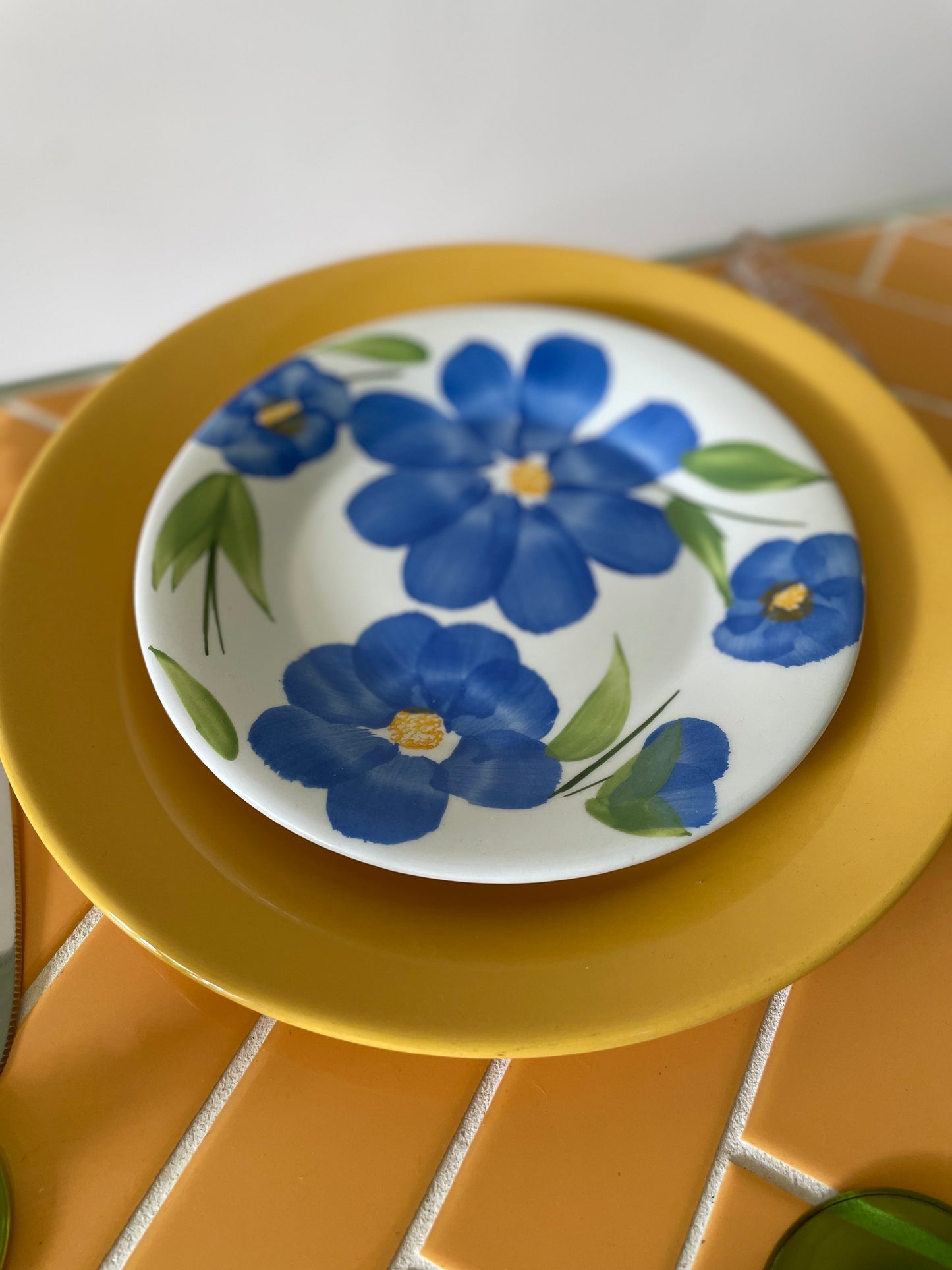 Italian breakfast plates with blue flowers