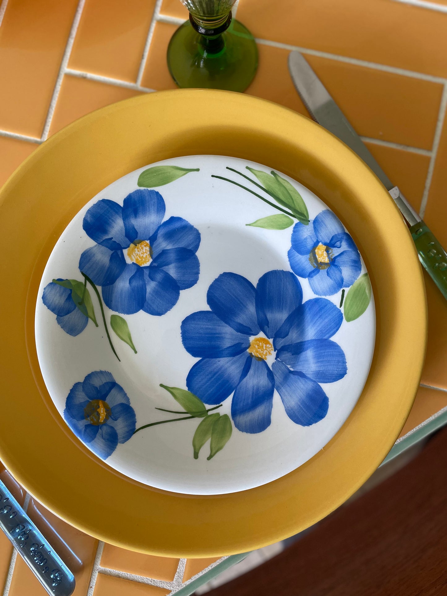 Italian breakfast plates with blue flowers