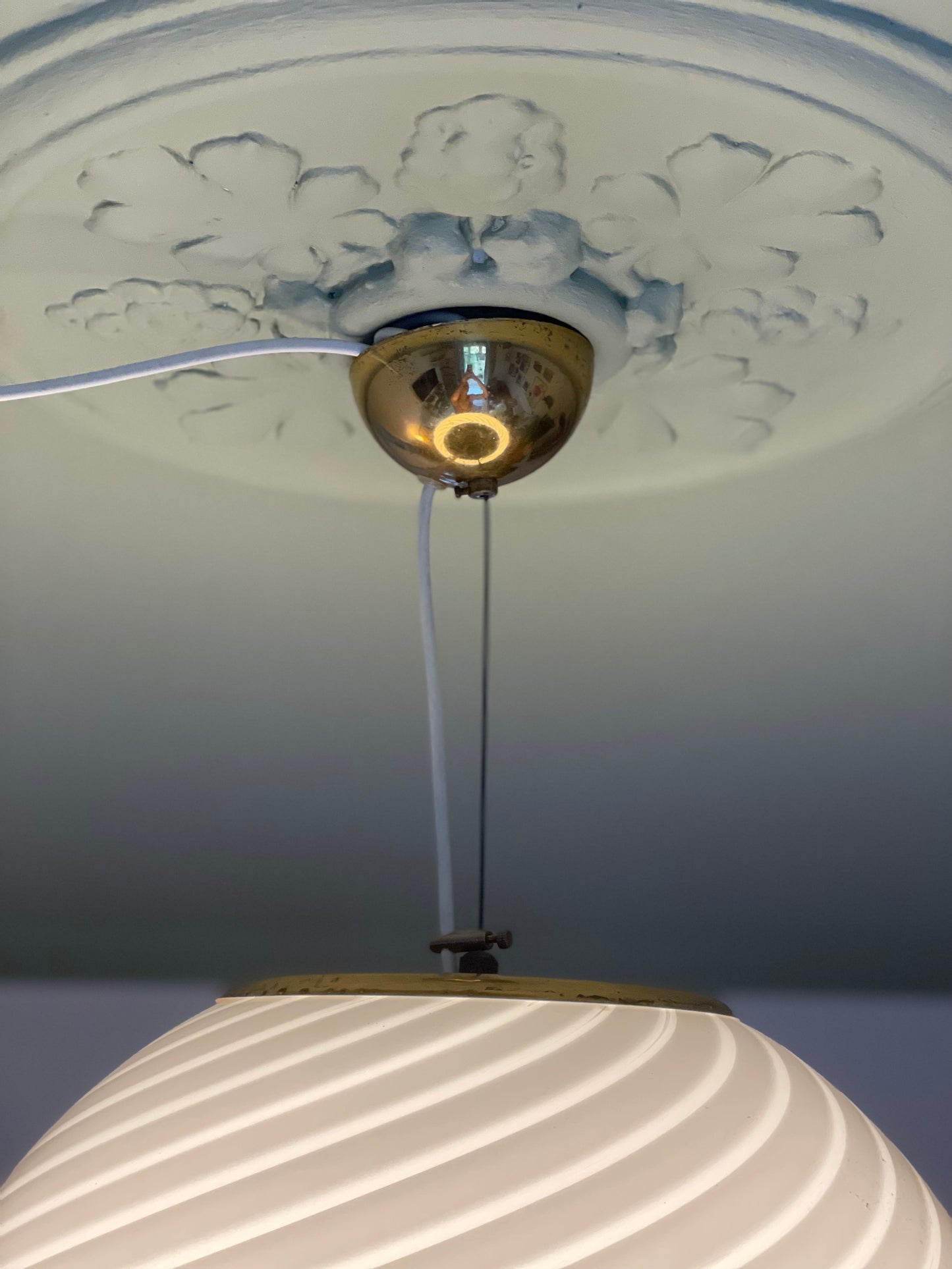 Vintage Vetri Murano loftlampe 40cm hvid swirl