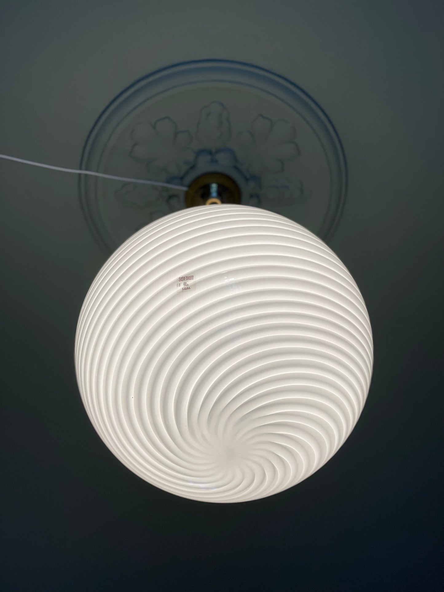 Vintage Vetri Murano loftlampe 40cm hvid swirl