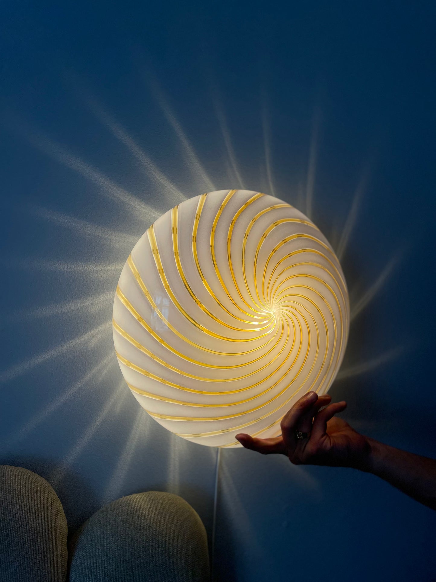 Yellow striped vintage Murano wall lamp 39cm