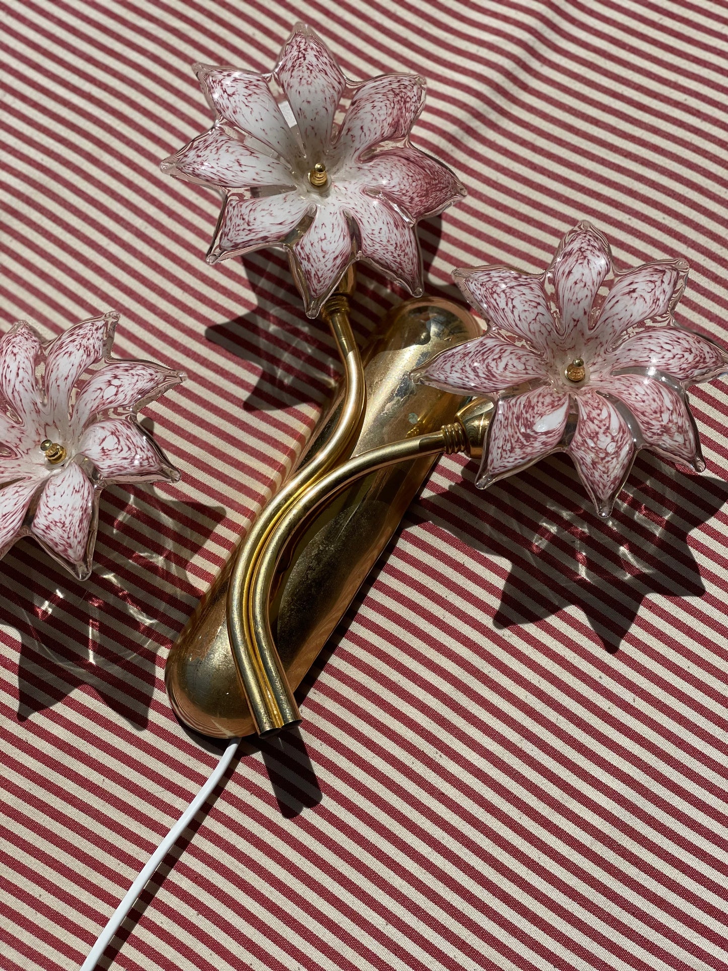 Sæt af vintage Murano væglamper med lyserøde glasblomster