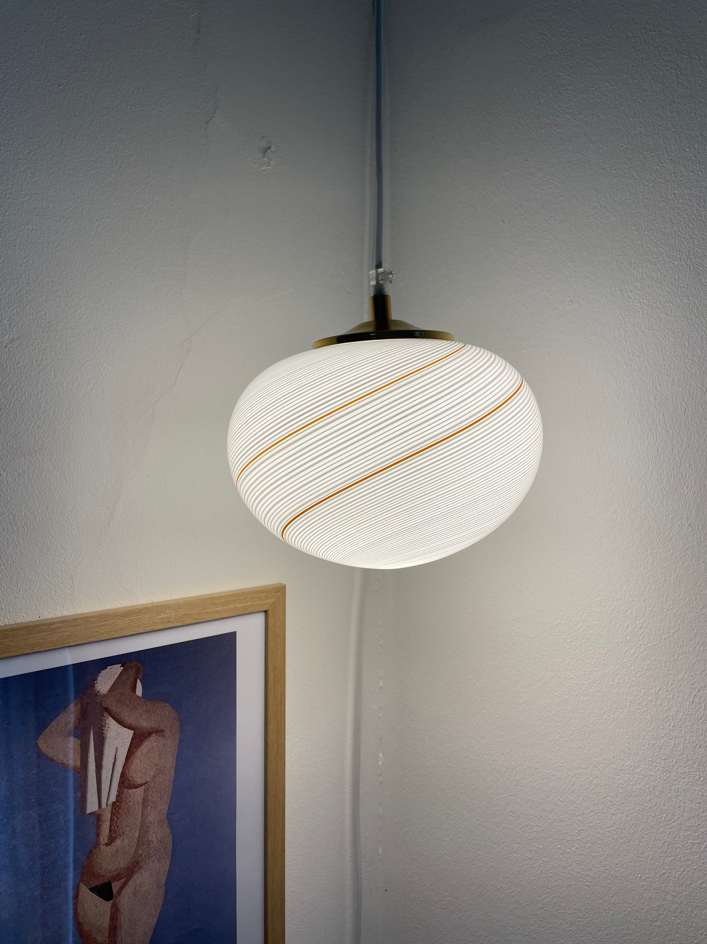 Vintage Murano pendel med karamel swirl 25cm