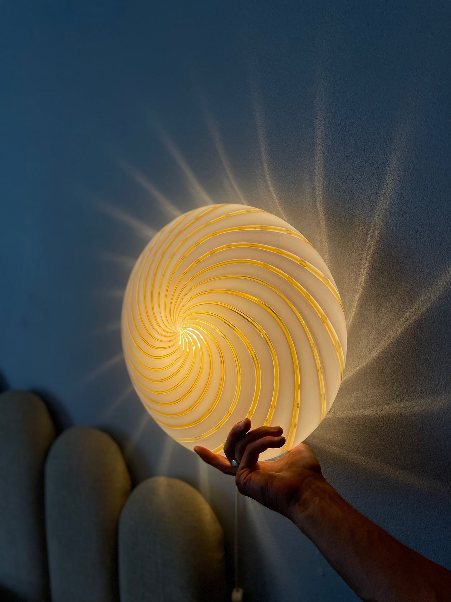 Yellow striped vintage Murano wall lamp 39cm