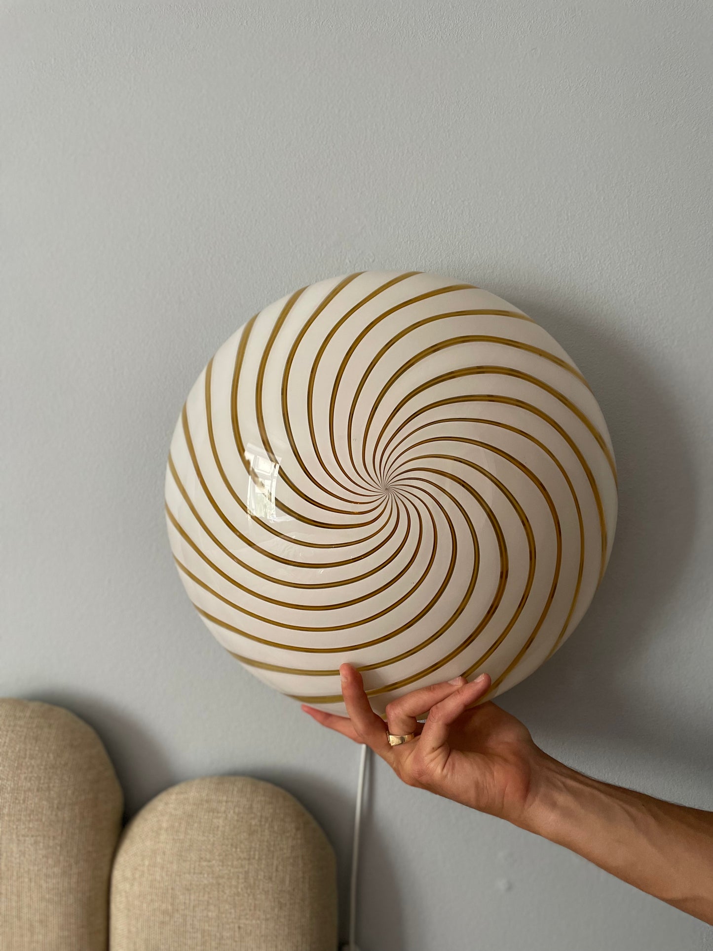 Yellow striped vintage Murano wall lamp 39cm