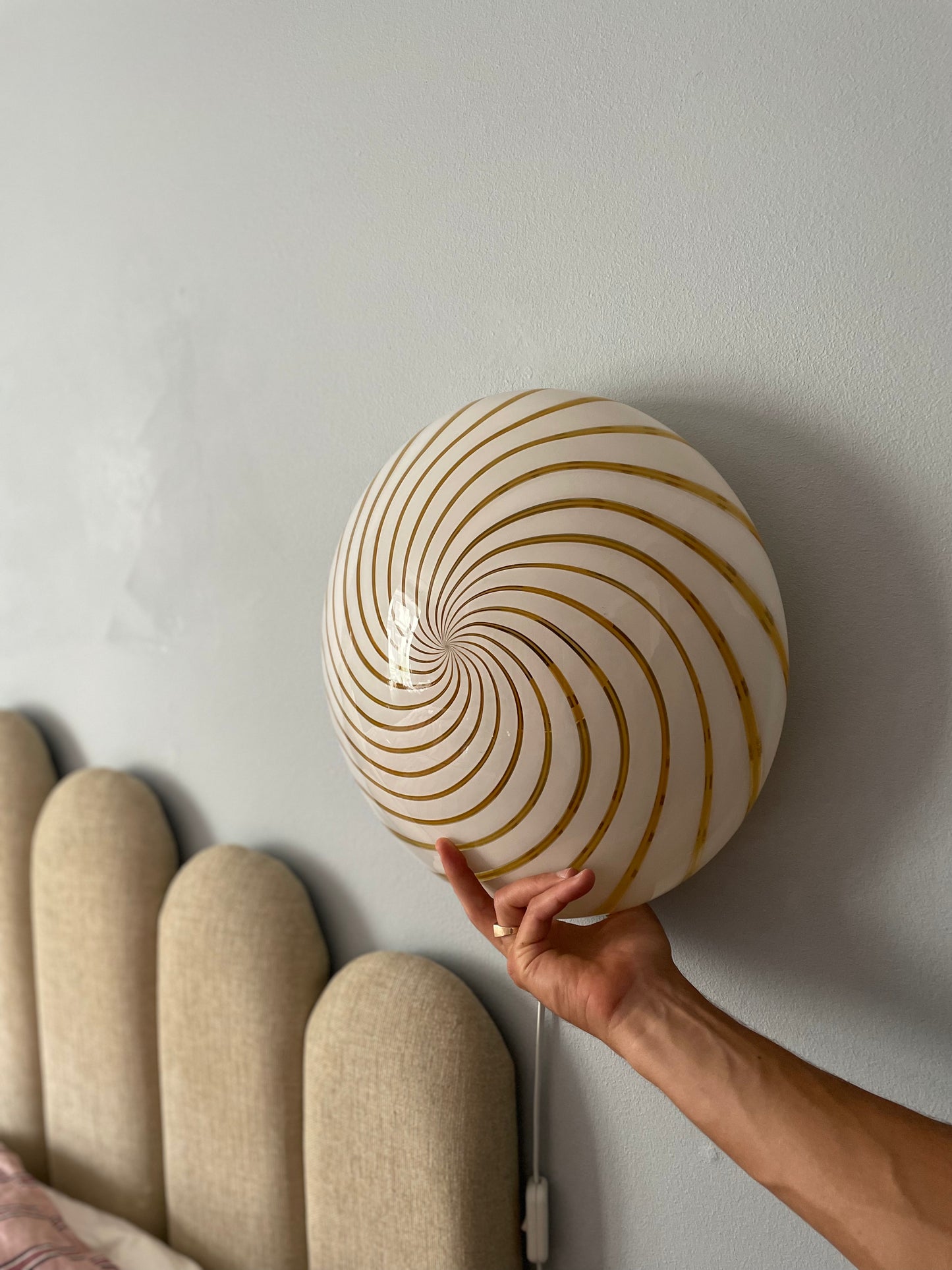 Yellow striped vintage Murano wall lamp 39cm