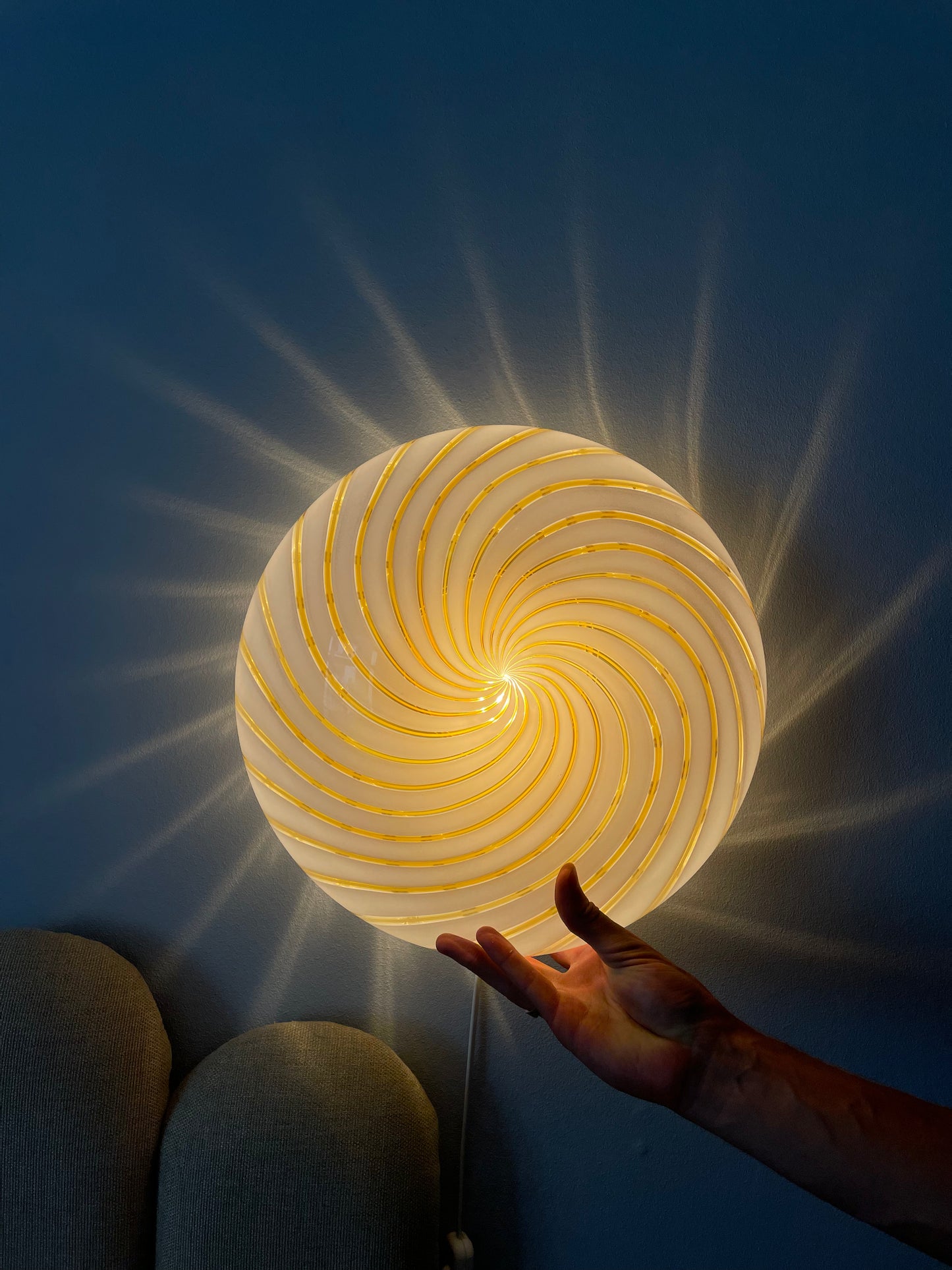 Yellow striped vintage Murano wall lamp 39cm