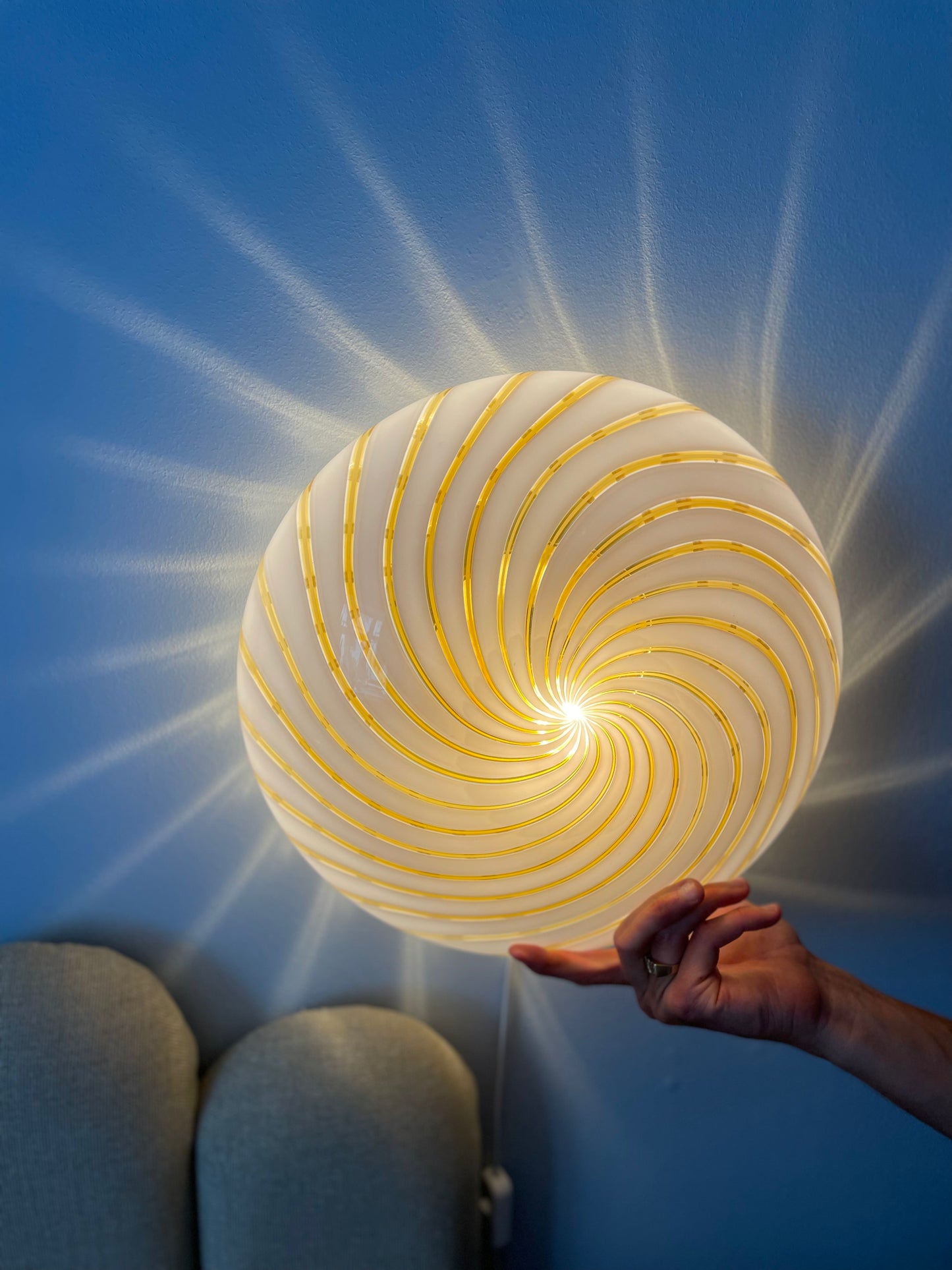 Yellow striped vintage Murano wall lamp 39cm