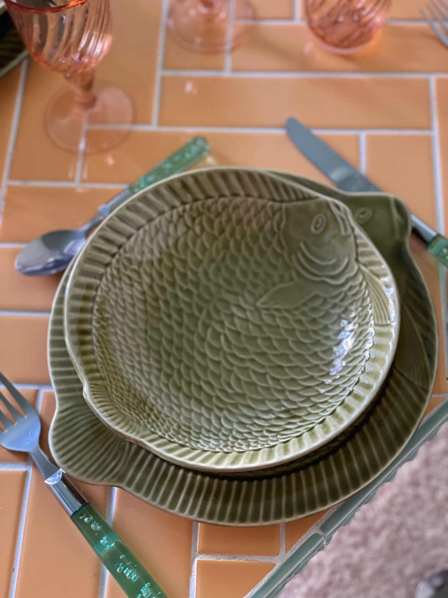Deep brown Sarreguemines fish plates