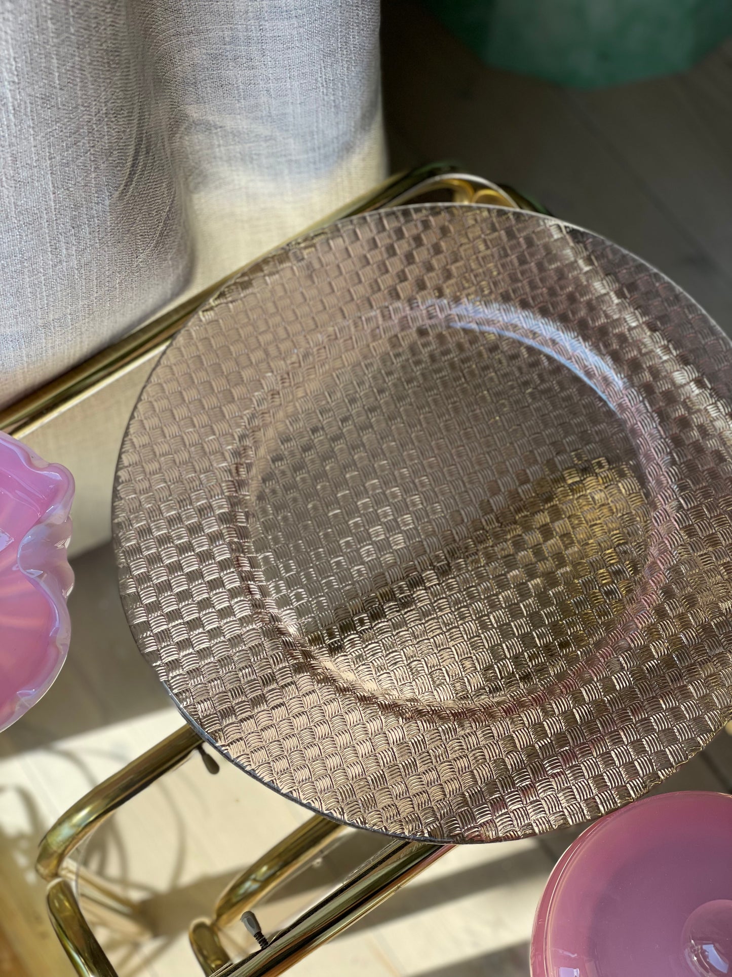 Pink checkered glass vase