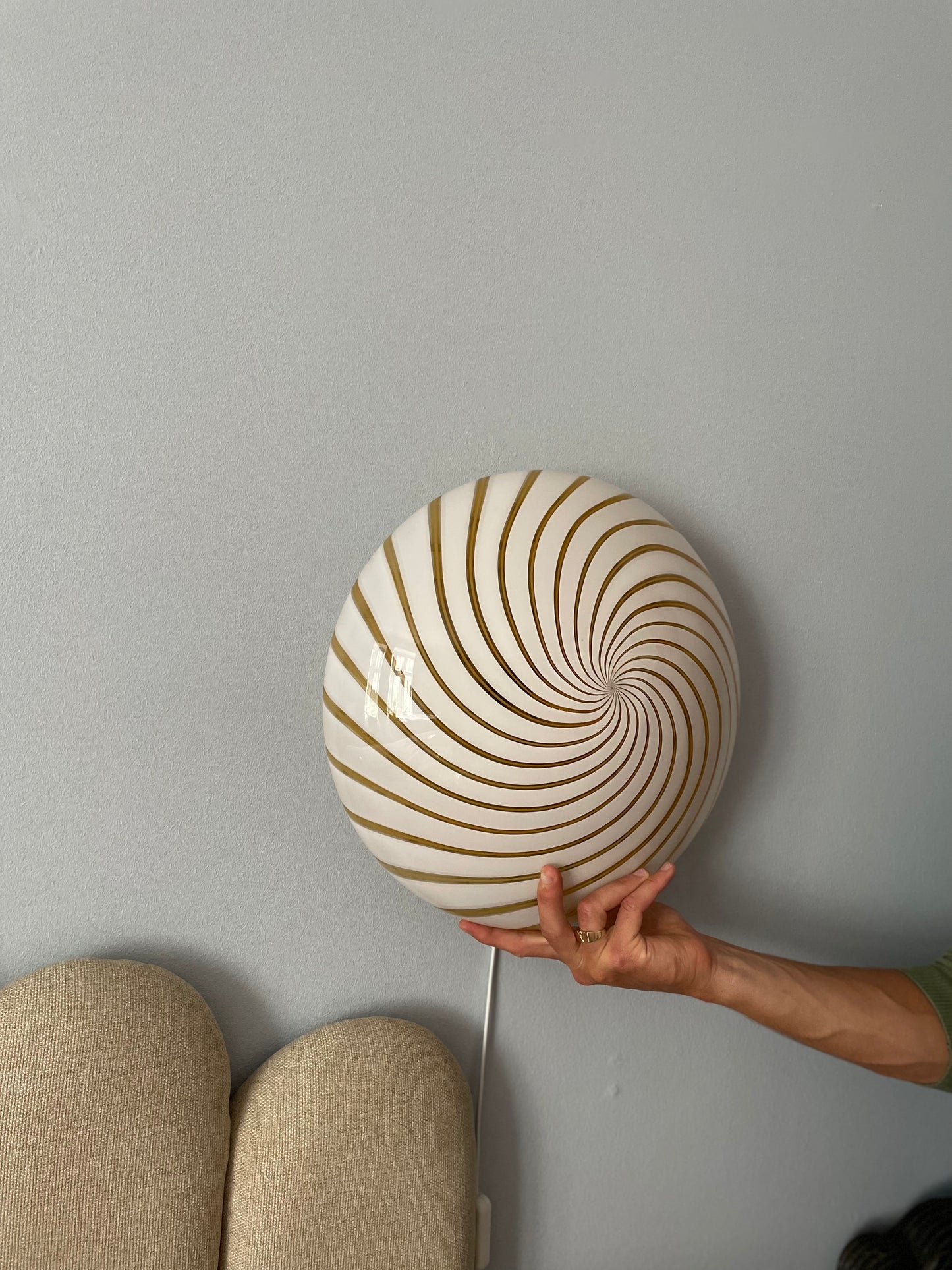 Yellow striped vintage Murano wall lamp 39cm