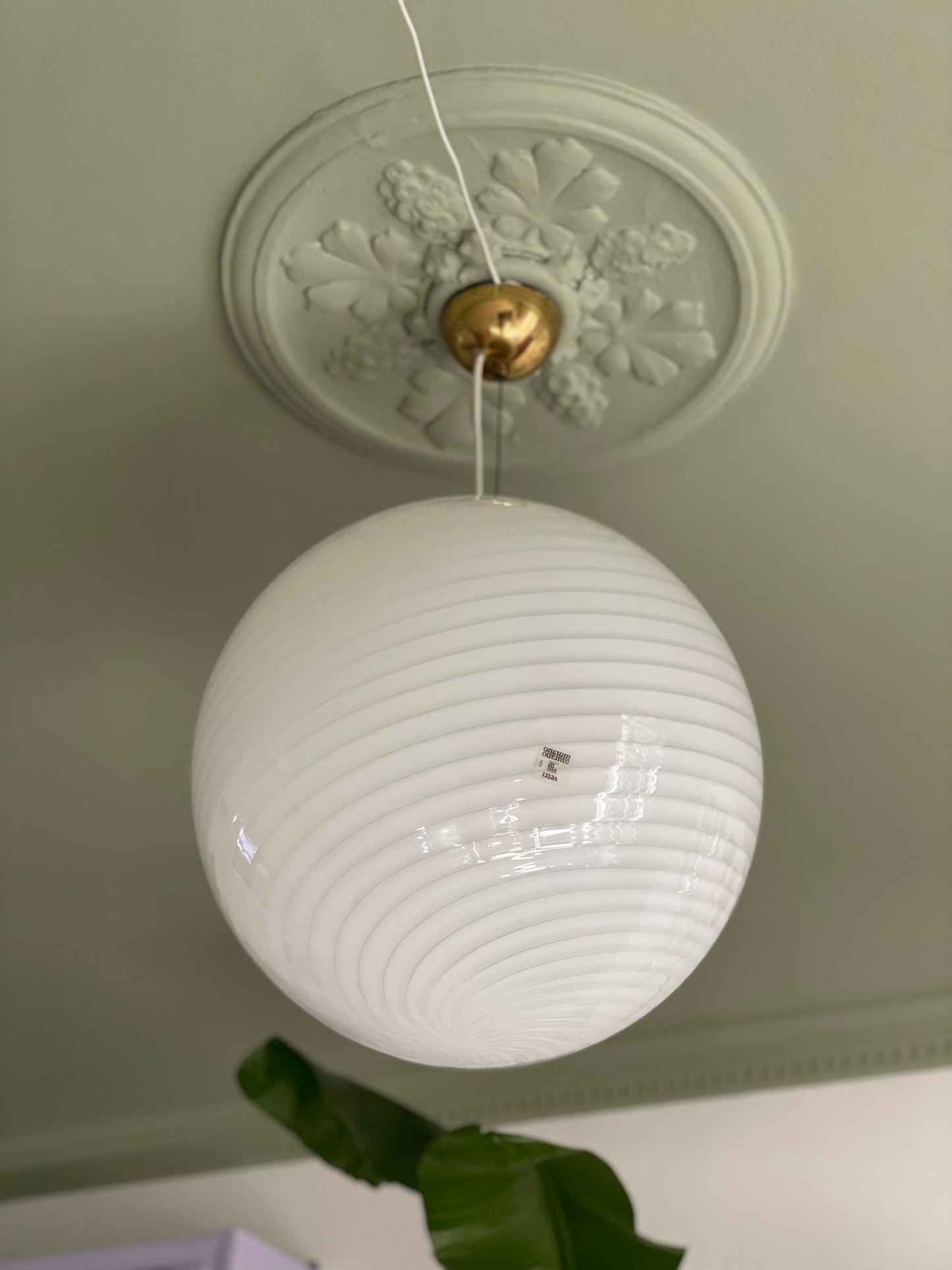 Vintage Vetri Murano loftlampe 40cm hvid swirl