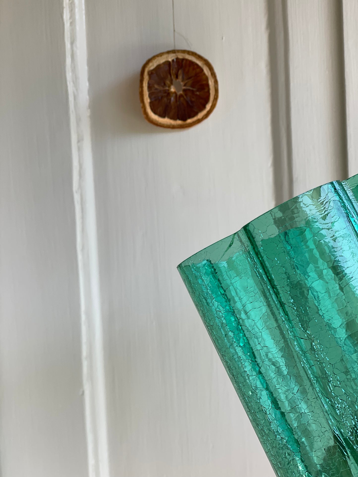 Glass vase in 'cracked' green glass