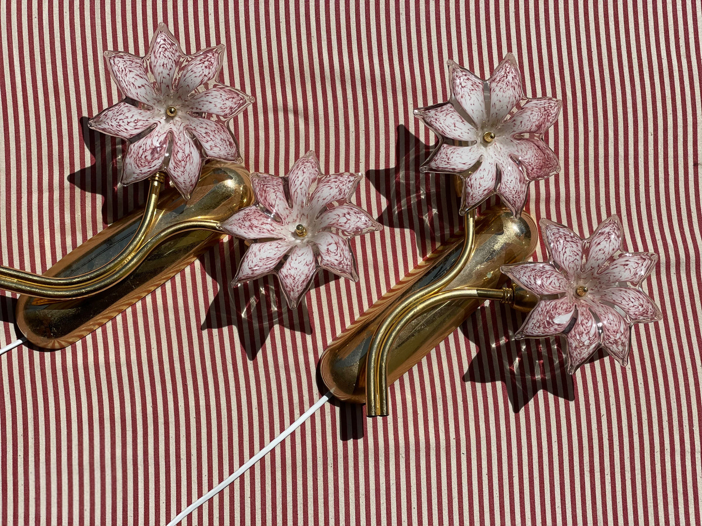 Sæt af vintage Murano væglamper med lyserøde glasblomster