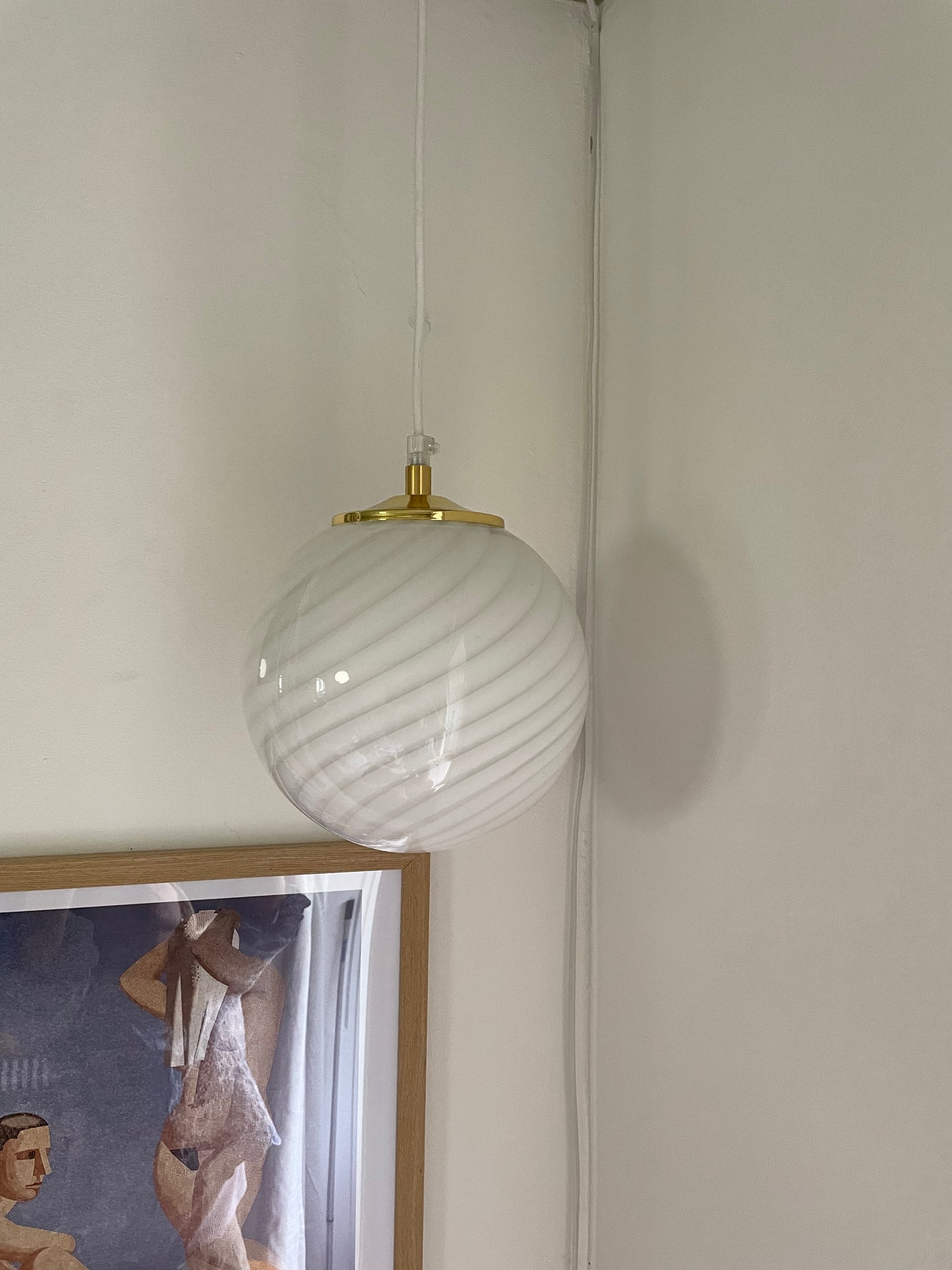 Hvid vintage Murano pendel 25cm