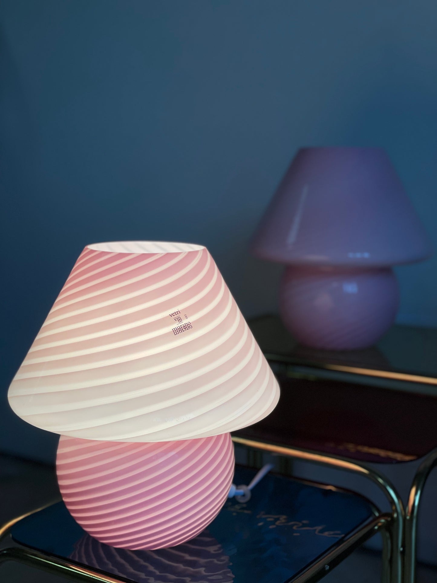 Lyserød vintage Vetri Murano mushroom bordlampe