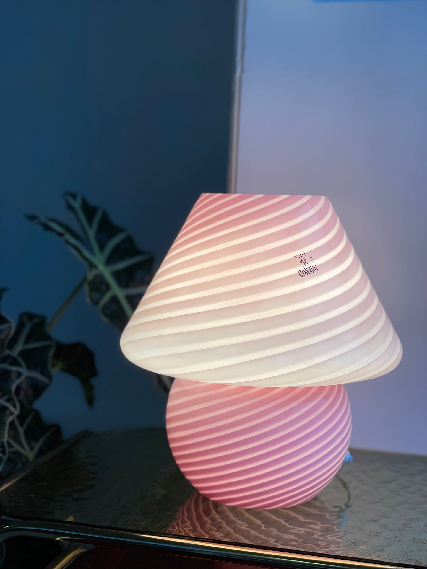 Lyserød vintage Vetri Murano mushroom bordlampe