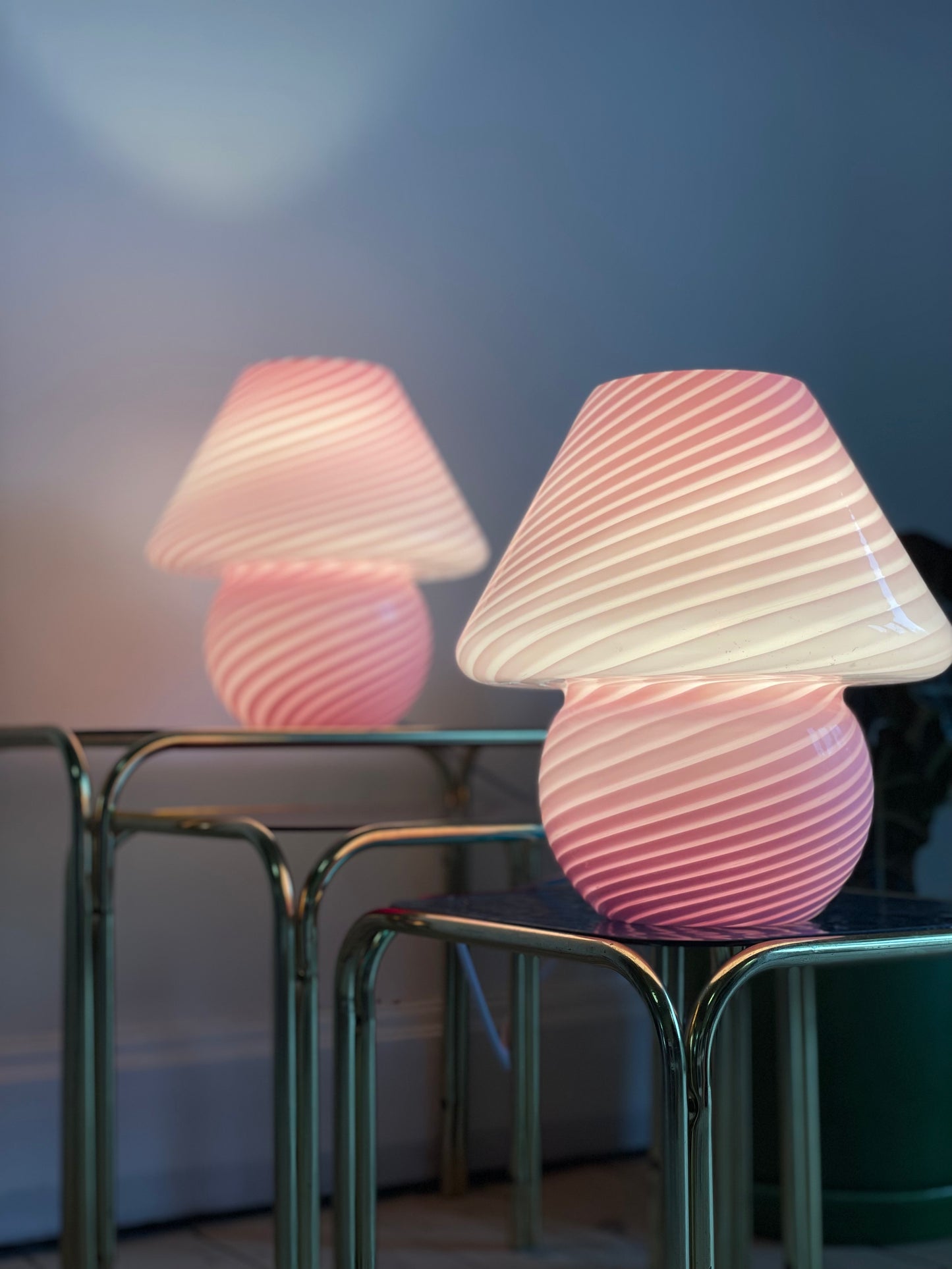 Lyserød vintage Vetri Murano mushroom bordlampe
