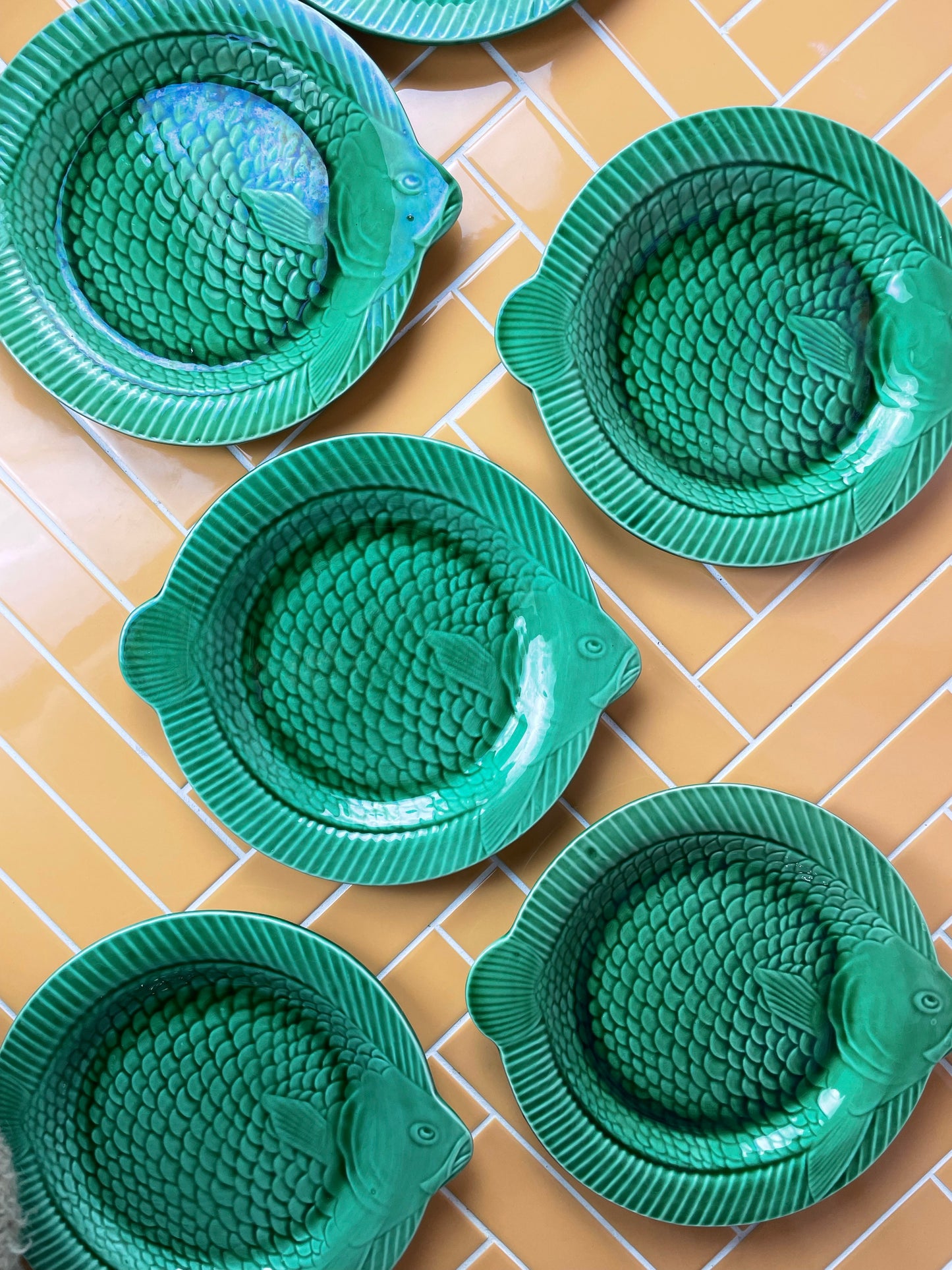 Green sarreguemines fish plates
