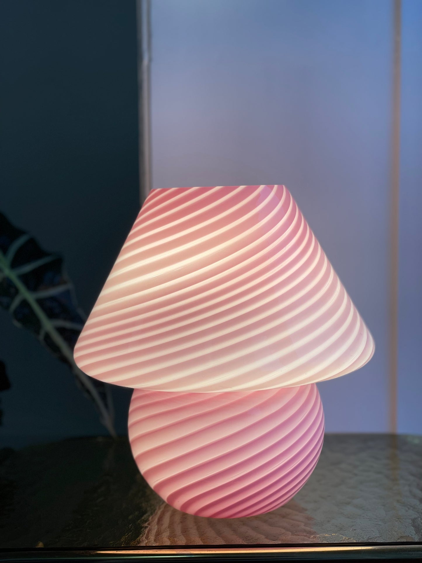 Lyserød vintage Vetri Murano mushroom bordlampe