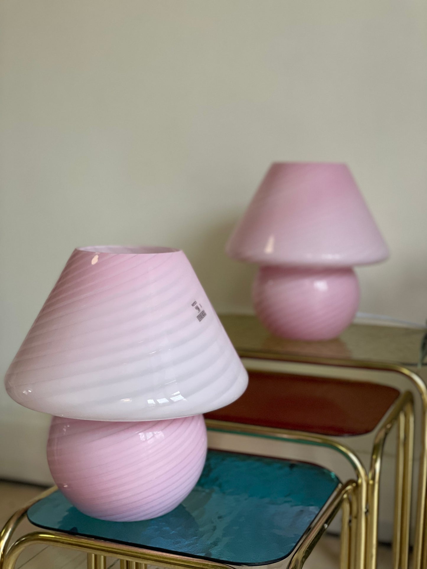 Lyserød vintage Vetri Murano mushroom bordlampe