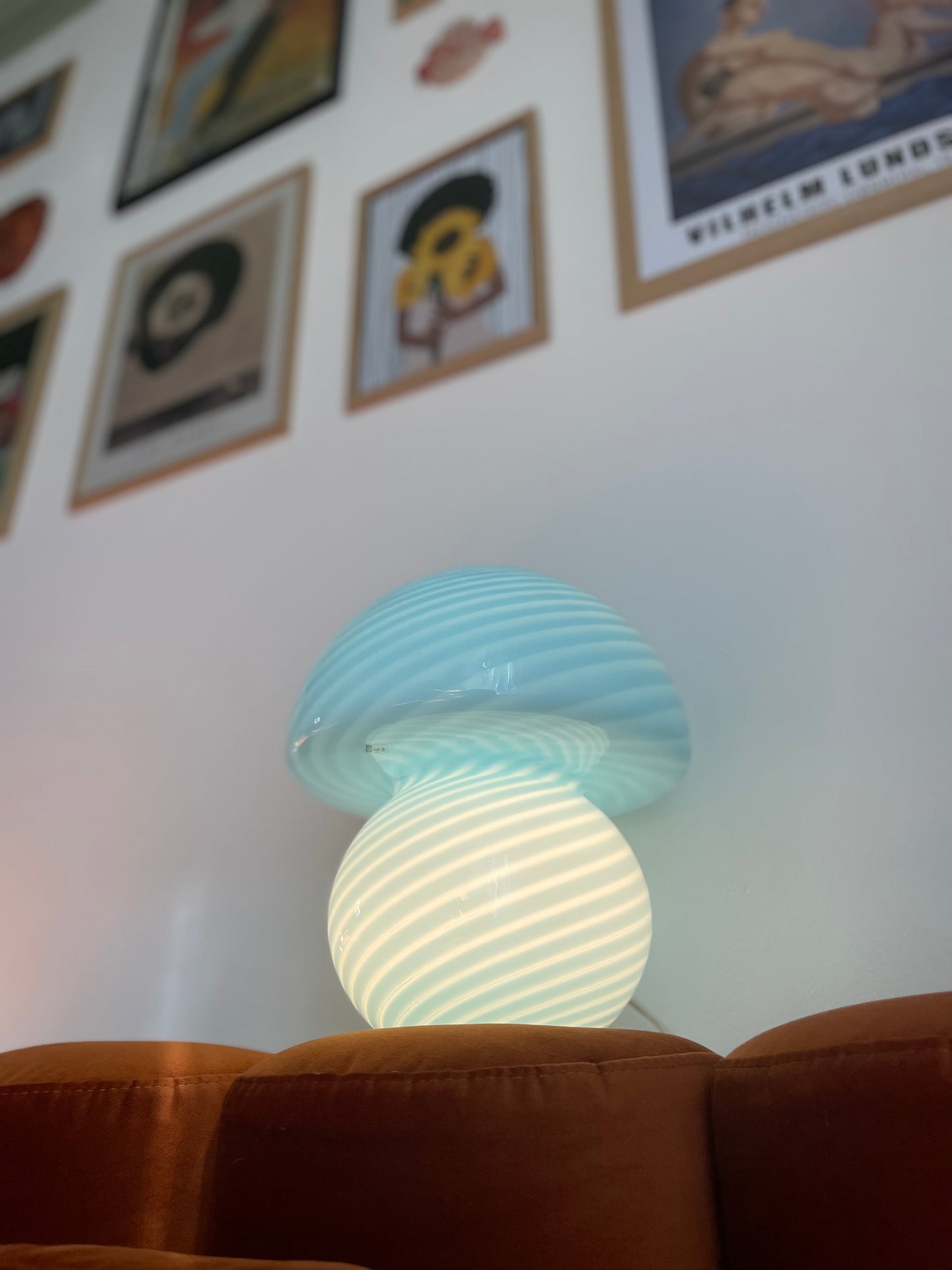 Vintage Murano blå Mushroom bordlampe