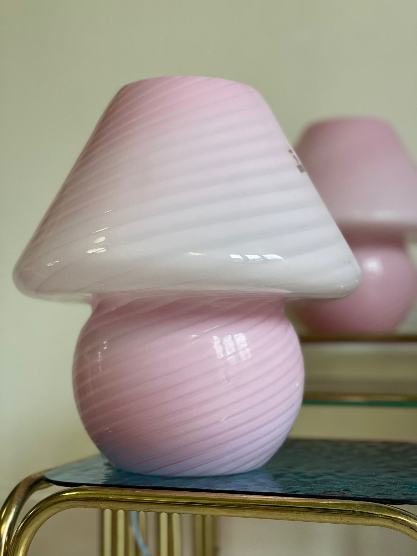 Lyserød vintage Vetri Murano mushroom bordlampe