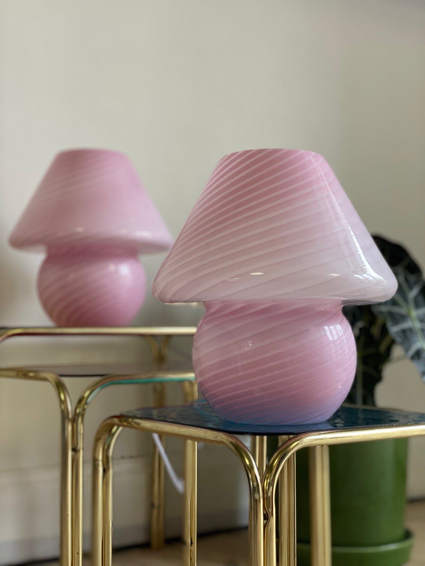 Lyserød vintage Vetri Murano mushroom bordlampe