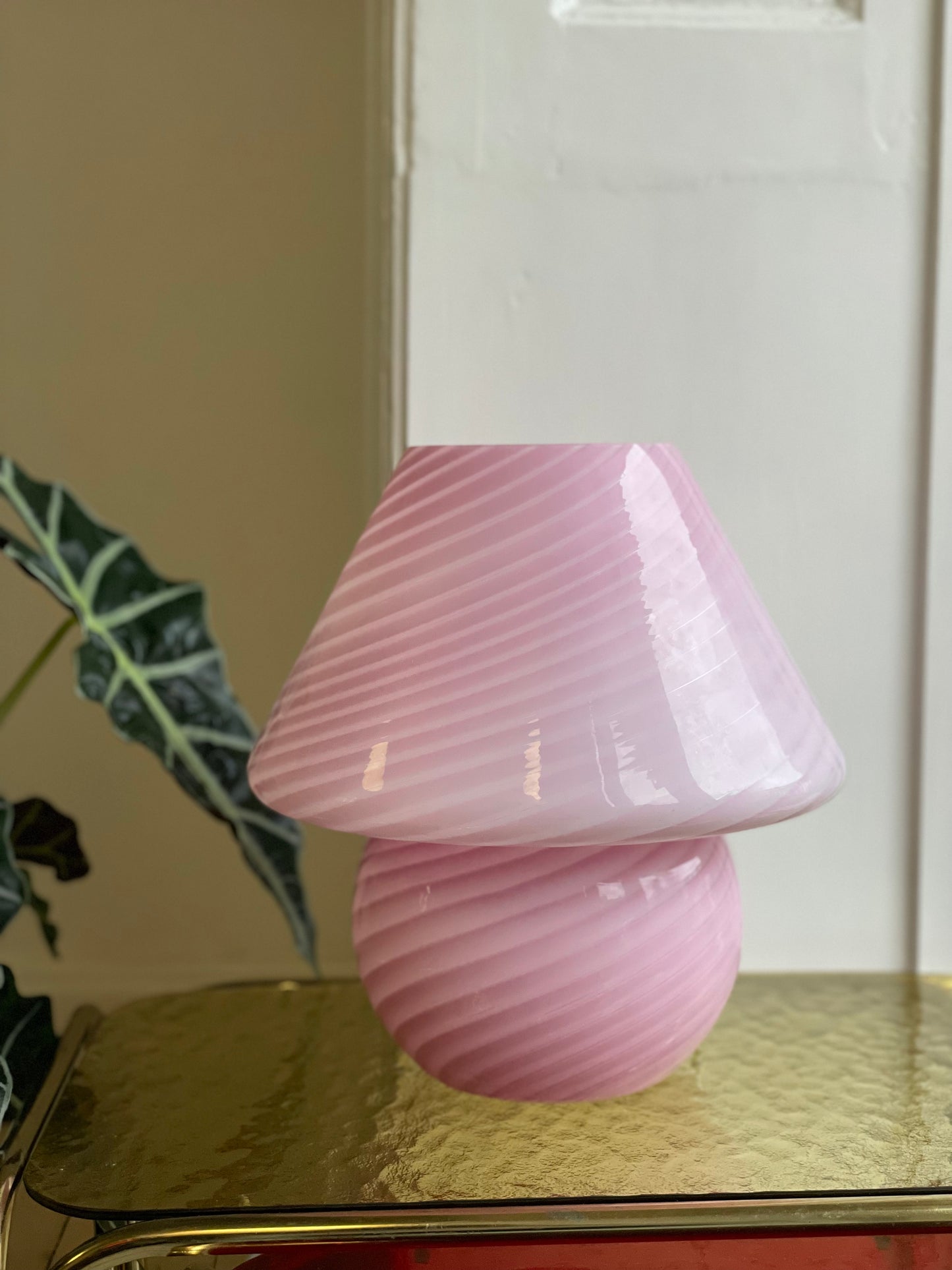 Lyserød vintage Vetri Murano mushroom bordlampe