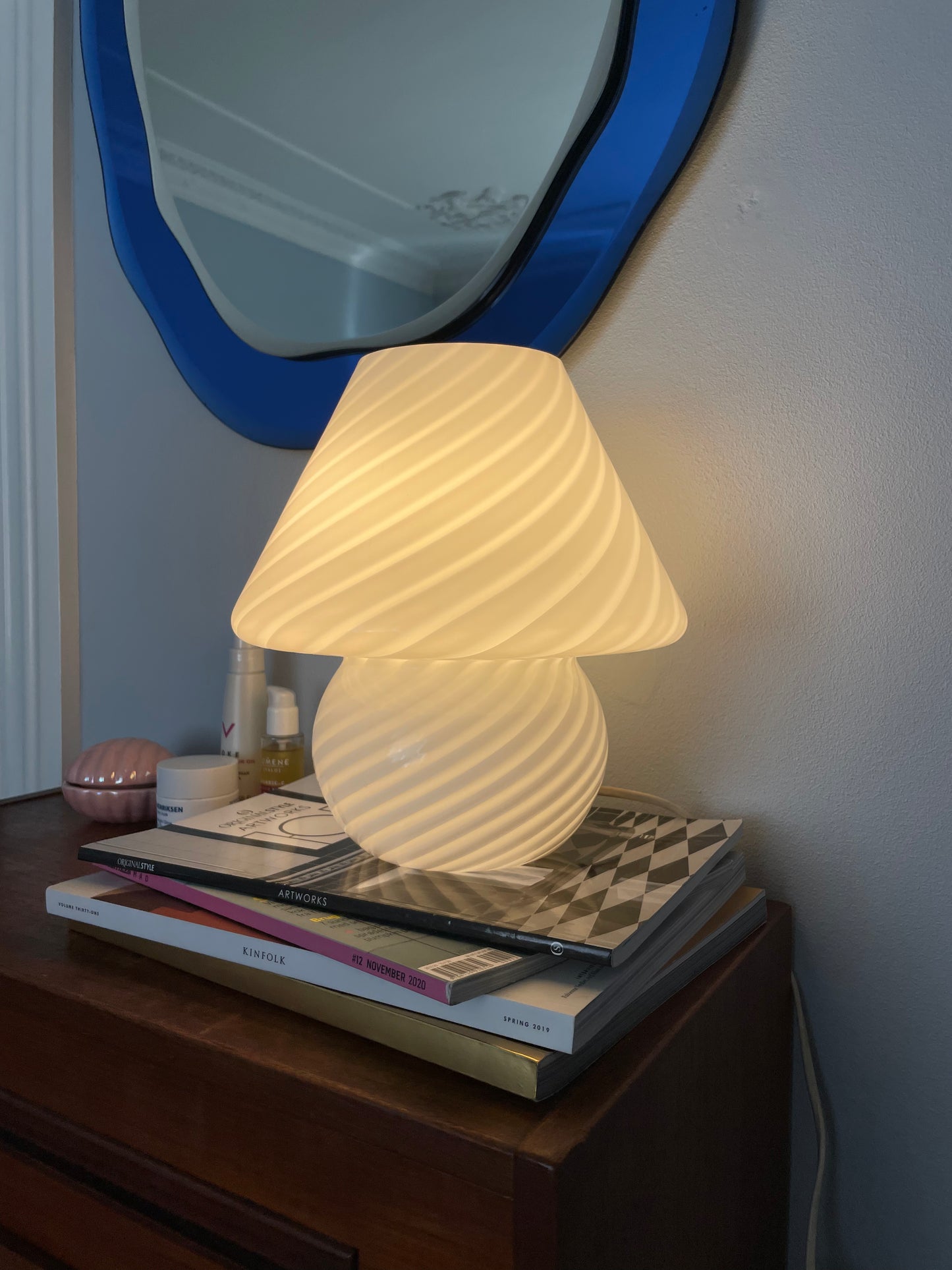 Hvid vintage vetri Murano swirl mushroom