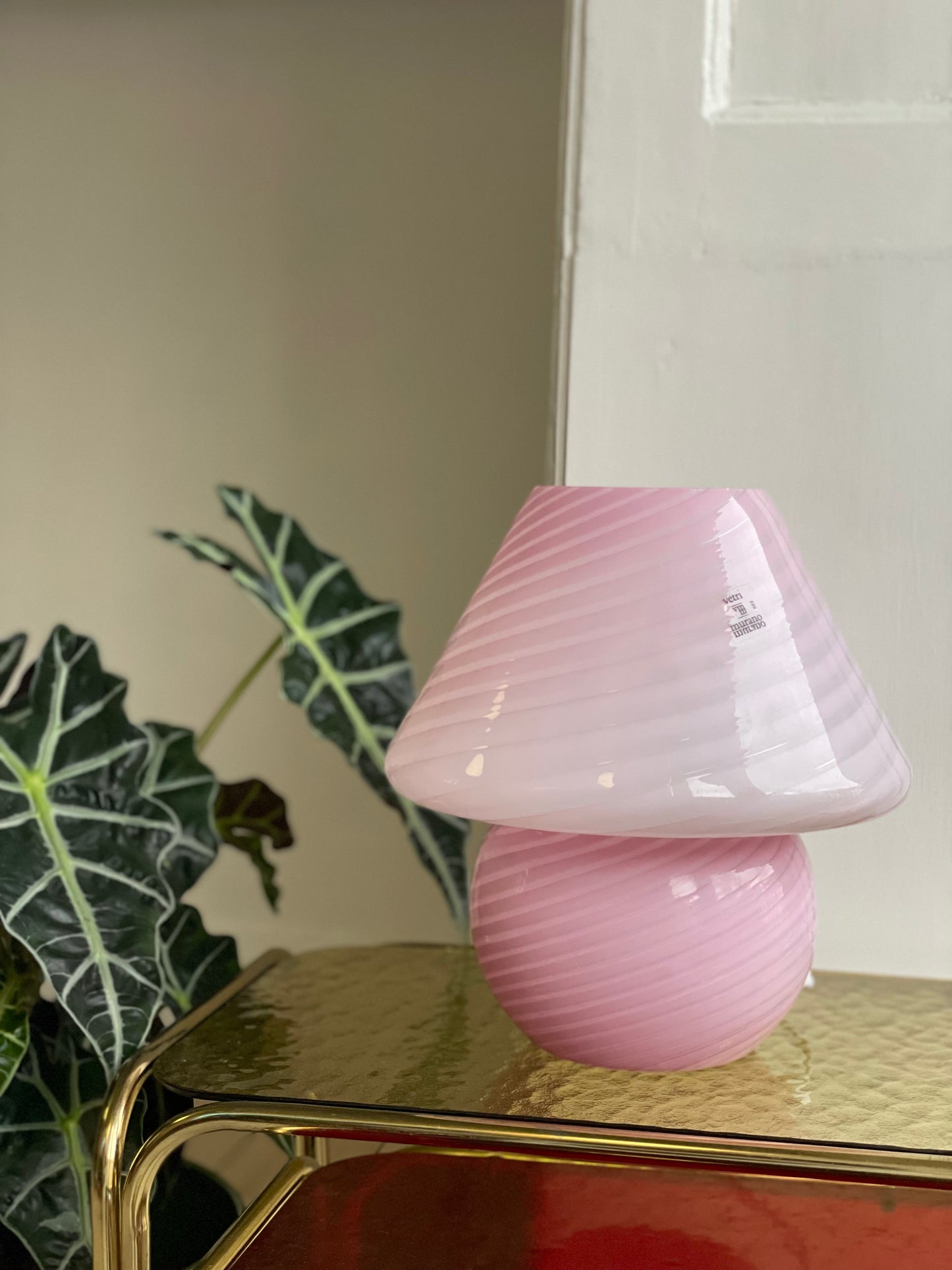 Lyserød vintage Vetri Murano mushroom bordlampe