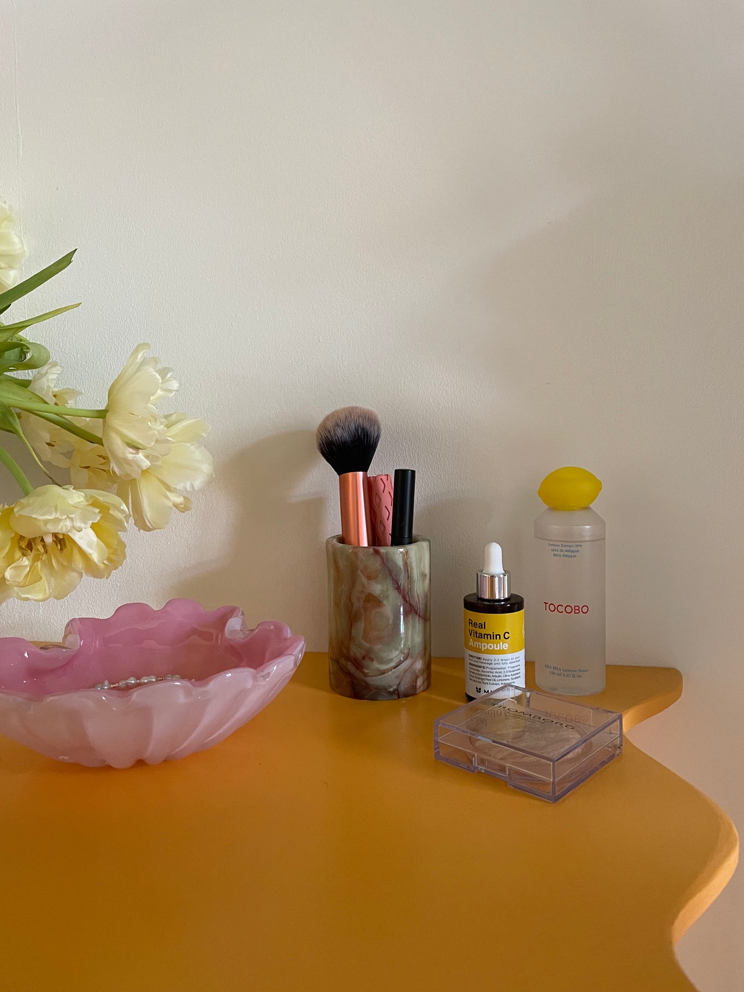 Vases and marble