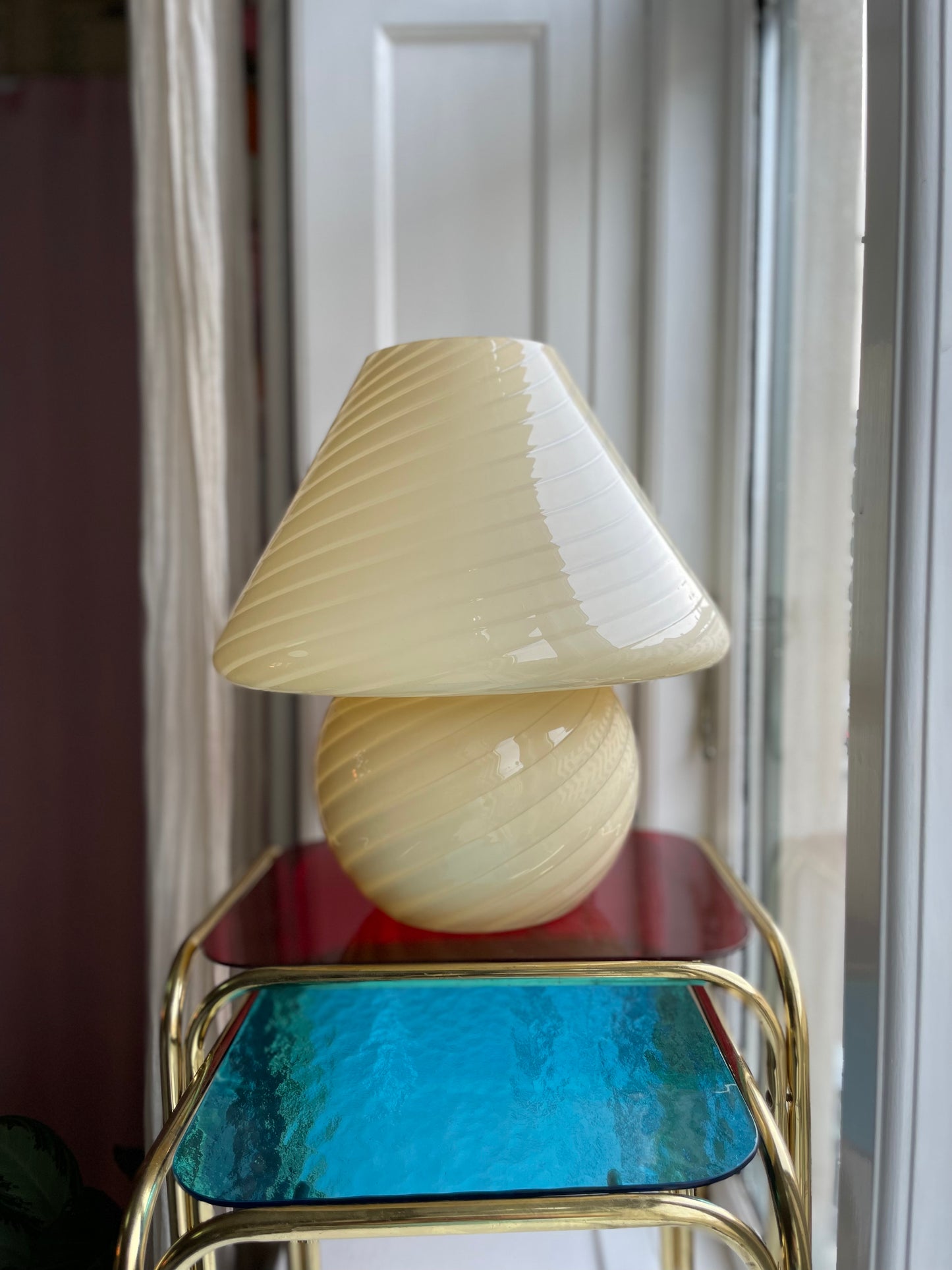 Vintage Vetri Murano gul mega mushroom bordlampe 37cm