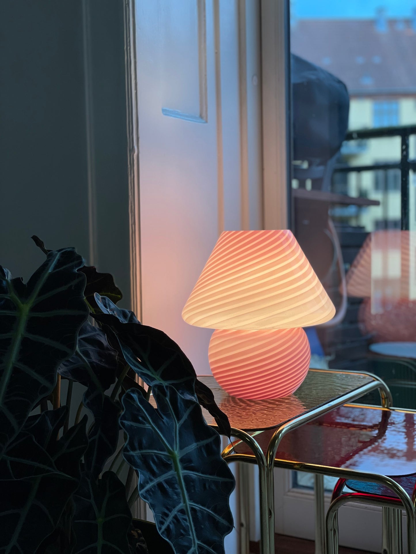 Lyserød vintage Vetri Murano mushroom bordlampe