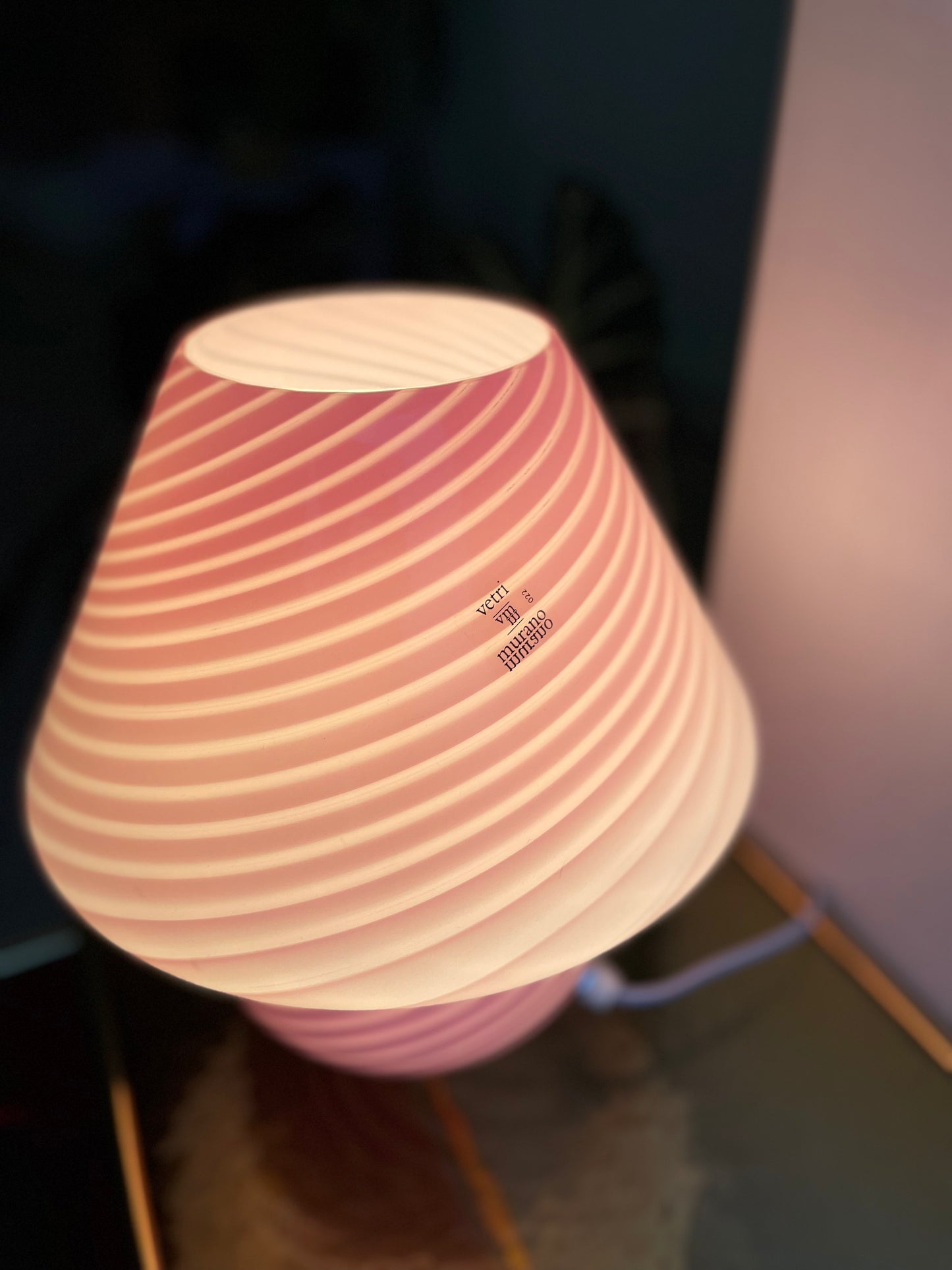 Lyserød vintage Vetri Murano mushroom bordlampe