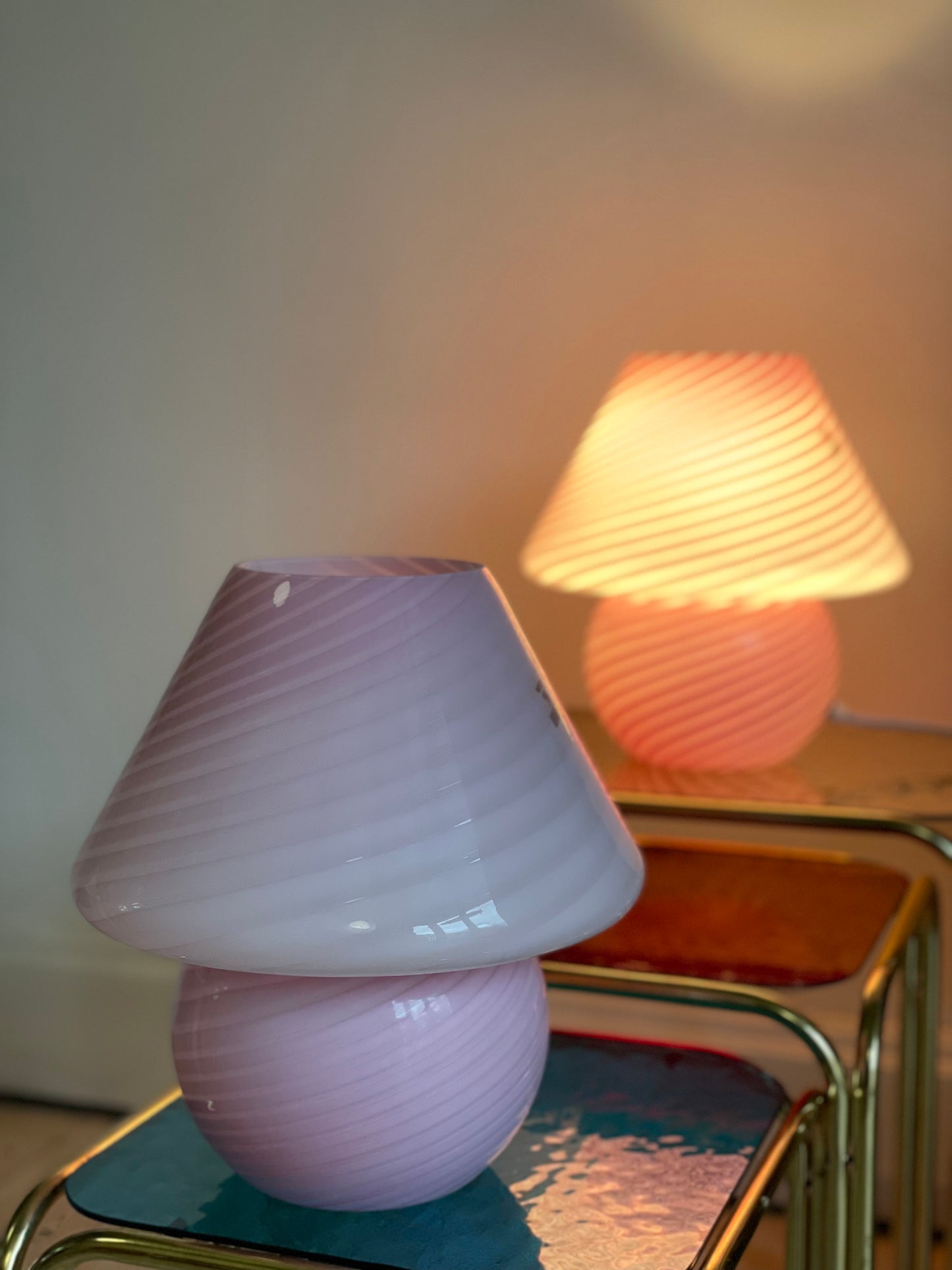 Lyserød vintage Vetri Murano mushroom bordlampe