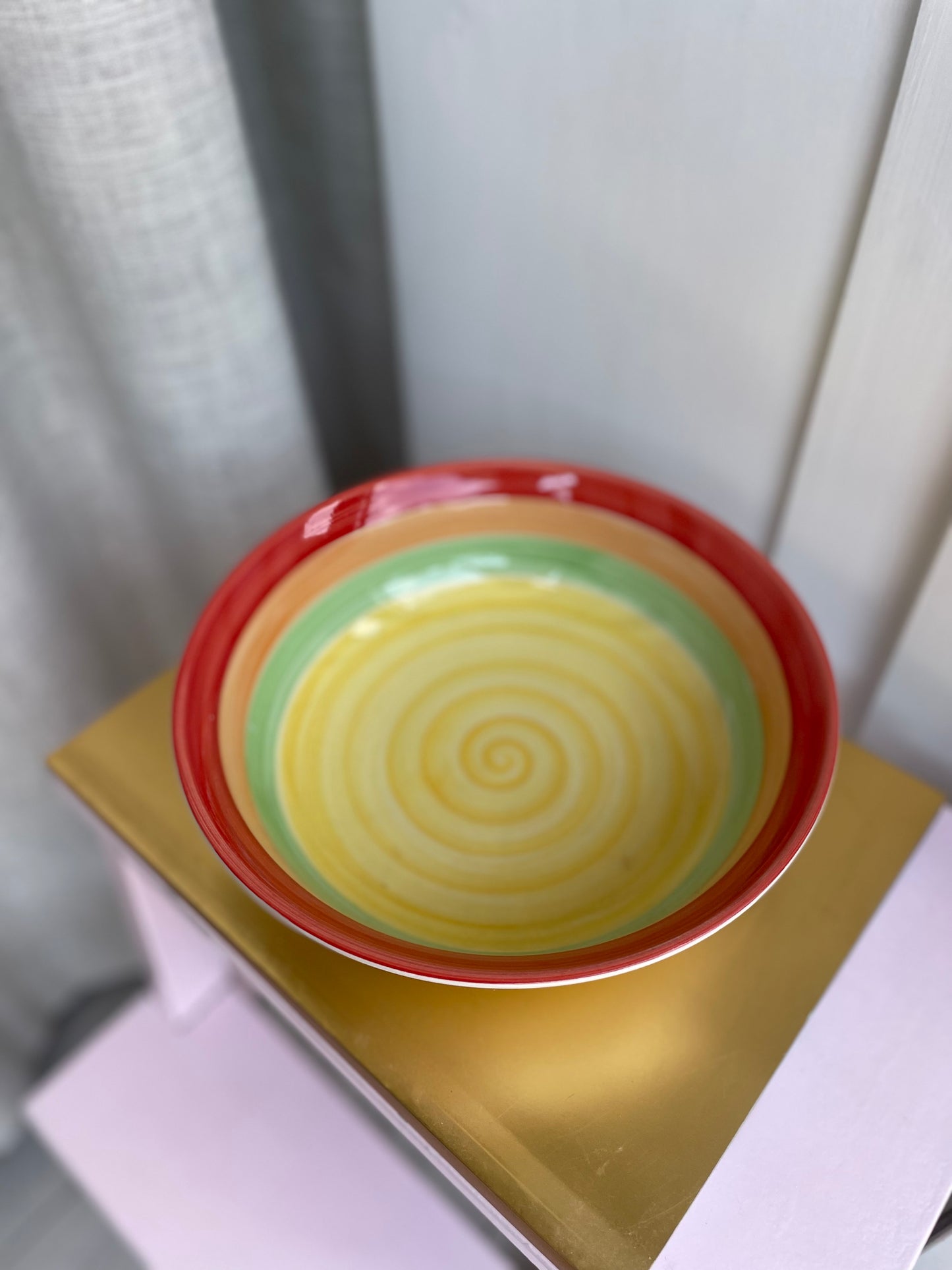 Large rainbow striped swirl bowl