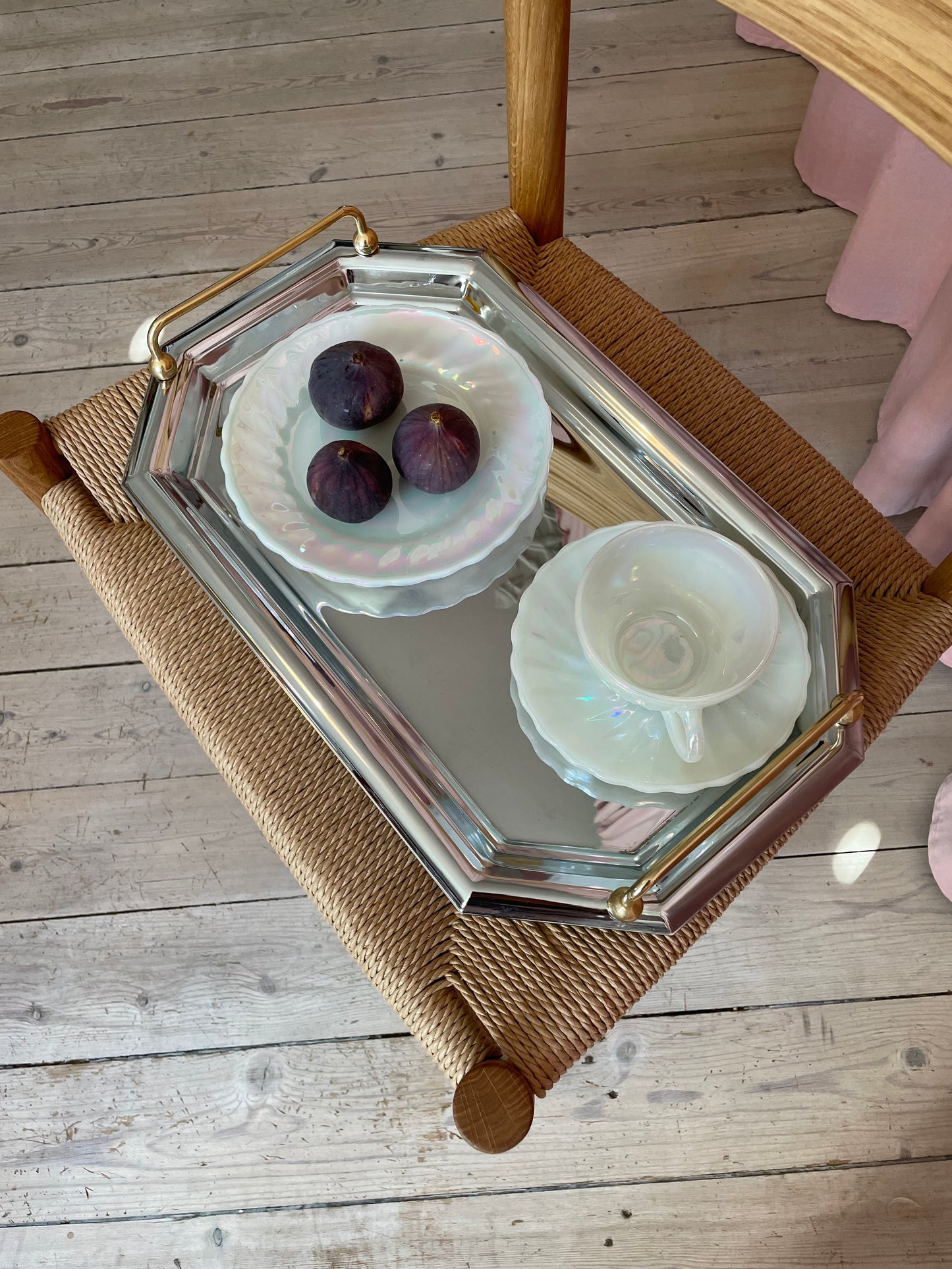 Steel tray with gold handles