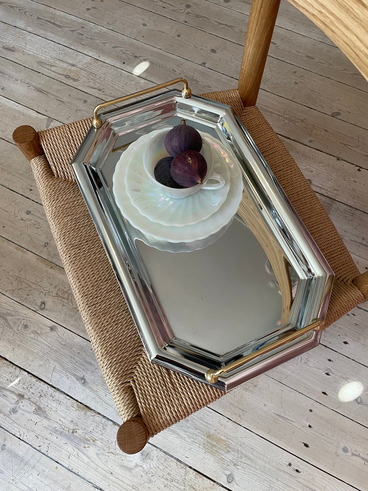 Steel tray with gold handles