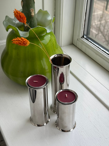 Vaser og fyrfadsstager i krom - sæt af 3