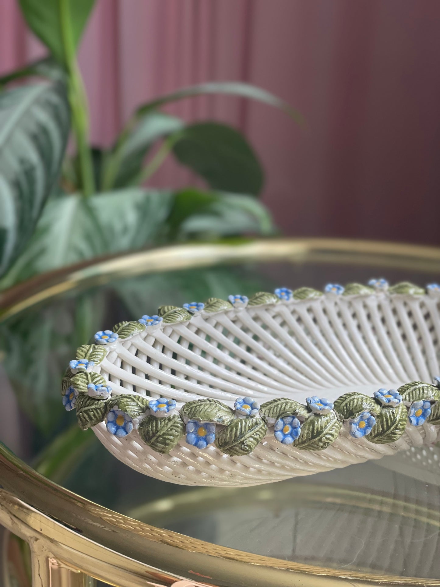 Italian wicker basket with flowers