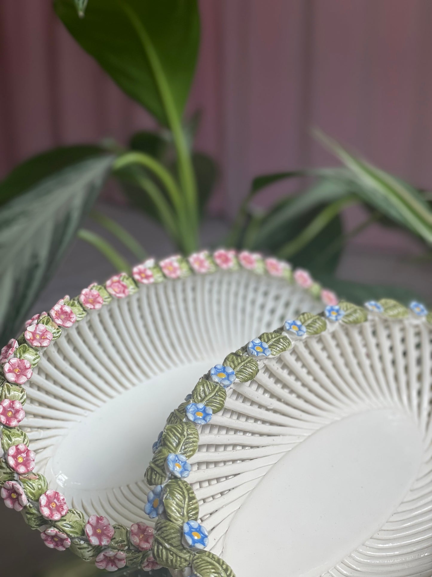 Italian wicker basket with flowers