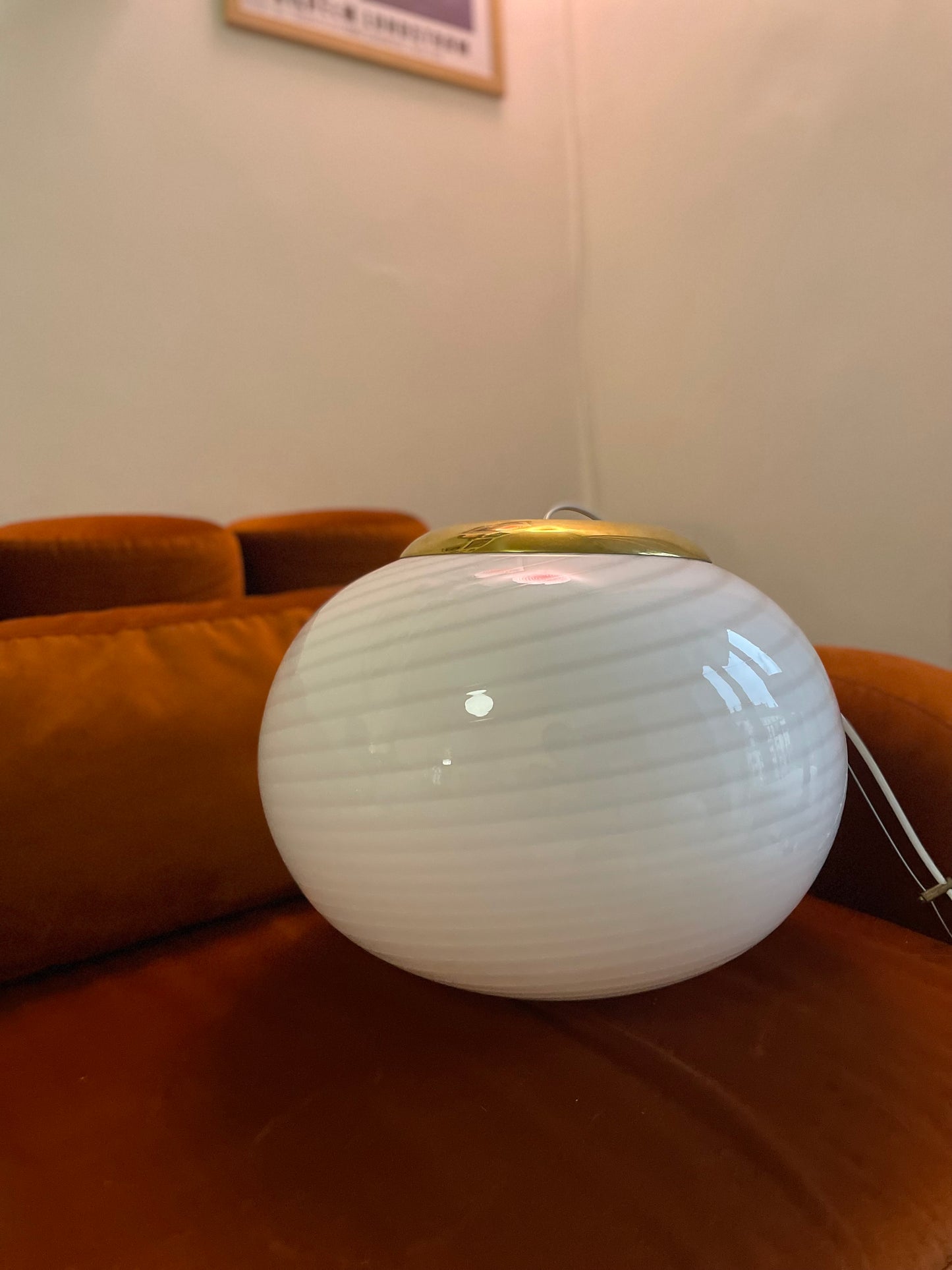 Vintage Vetri Murano 40cm loftlampe hvid swirl