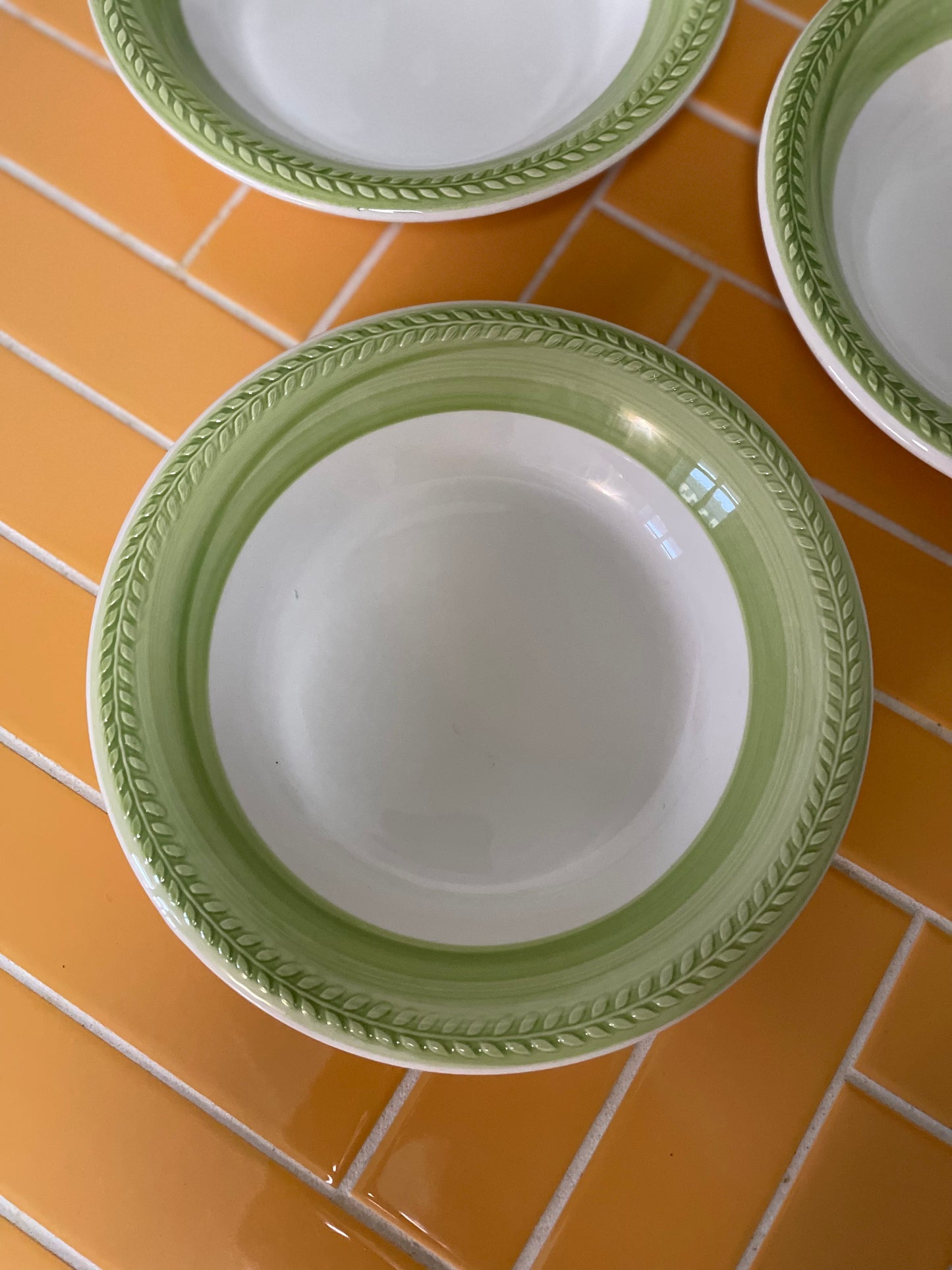 Italian deep plates with green rim