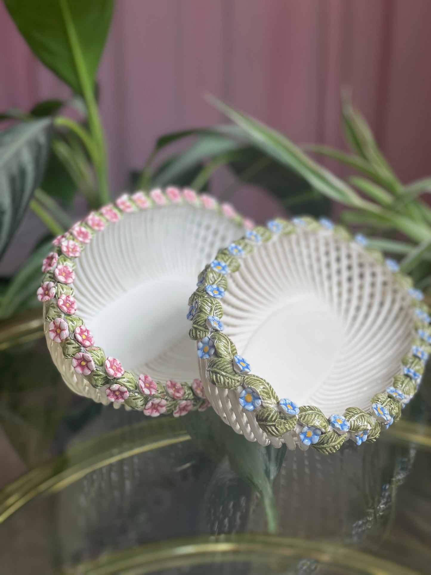 Italian wicker basket with flowers