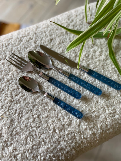 Bubble cutlery for 6 - blue plastic