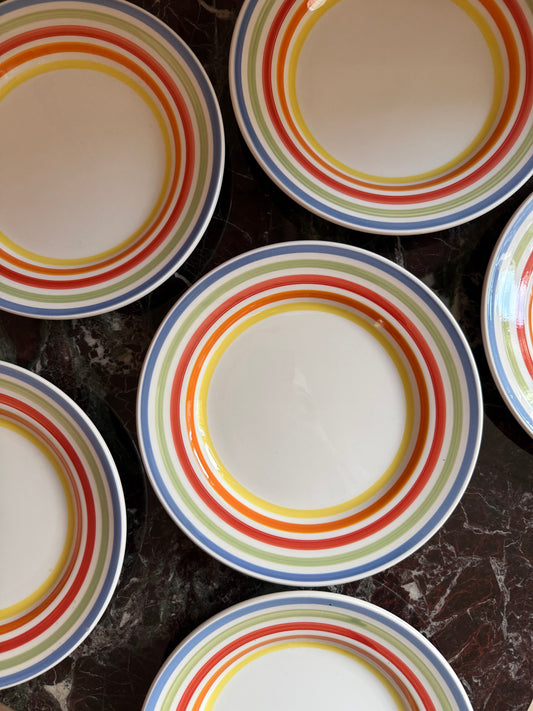 6 regnbue stribede middagstallerkener