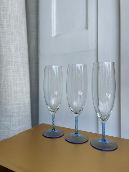 Champagne glass with blue twisted stem