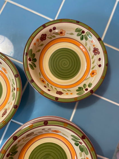 Flowered deep plates in orange and green